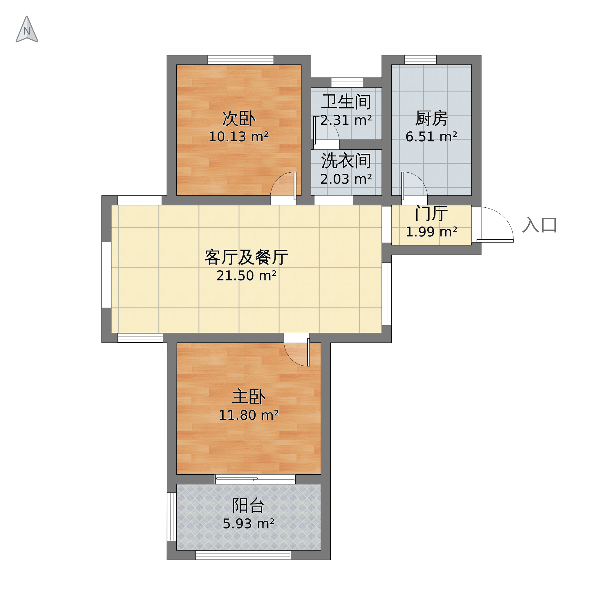 安徽省滁州市来安区 万城国际2室1厅1卫 87m05-v2户型图 小区户型