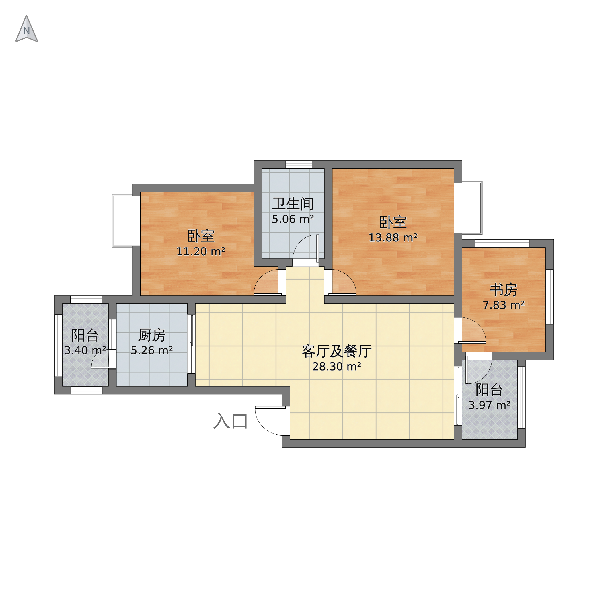 四川省泸州市江阳区 领秀滨江3室2厅1卫 115m05-v2户型图 小区