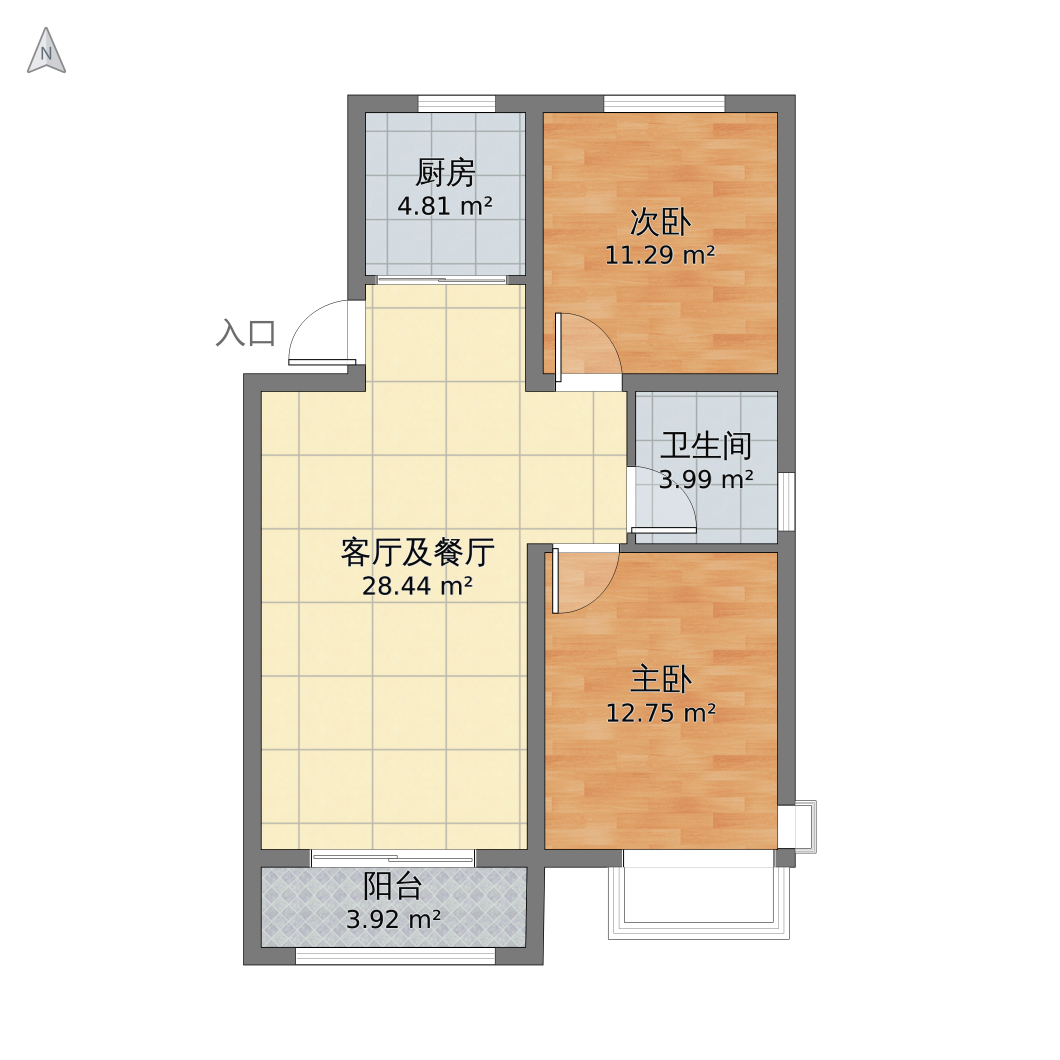 衡水 天正四季花城 户型详情  建筑面积:79.00 套内面积:74.