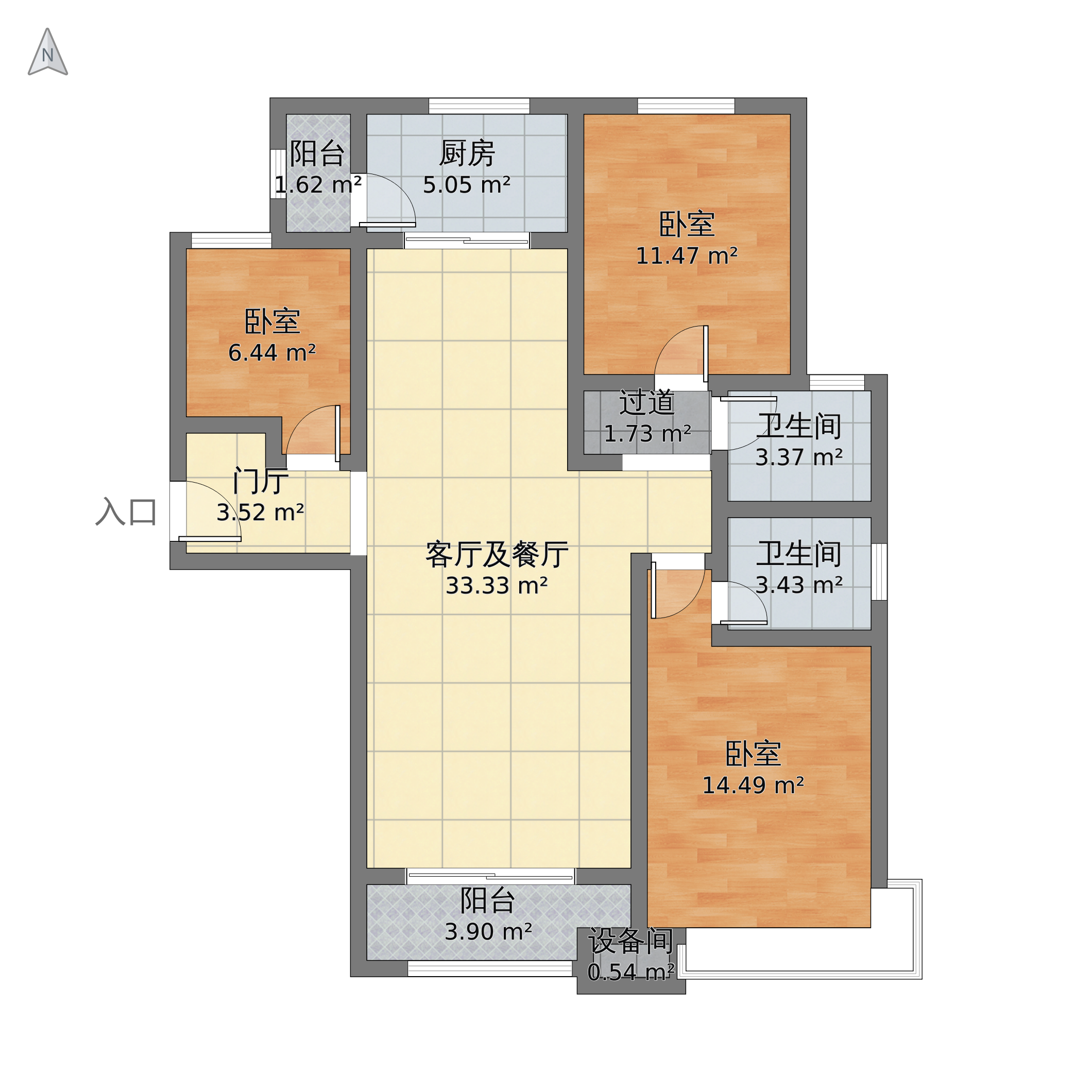 河北省邯郸市邯山区 美的城3室2厅2卫 118m05-v2户型图 小区户型