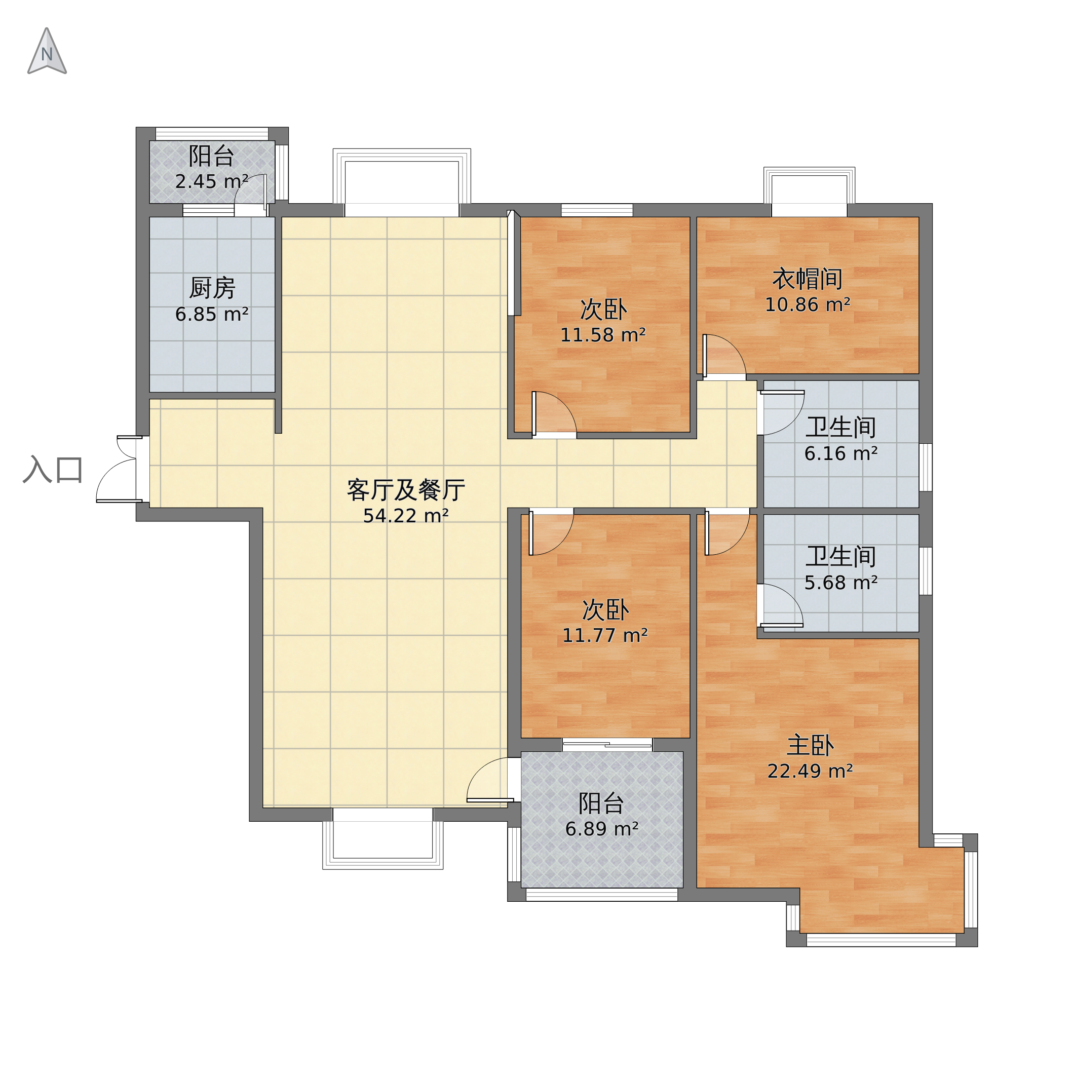 长治市潞安.颐龙湾3室2厅2卫157.00㎡-v2户型图 - 图