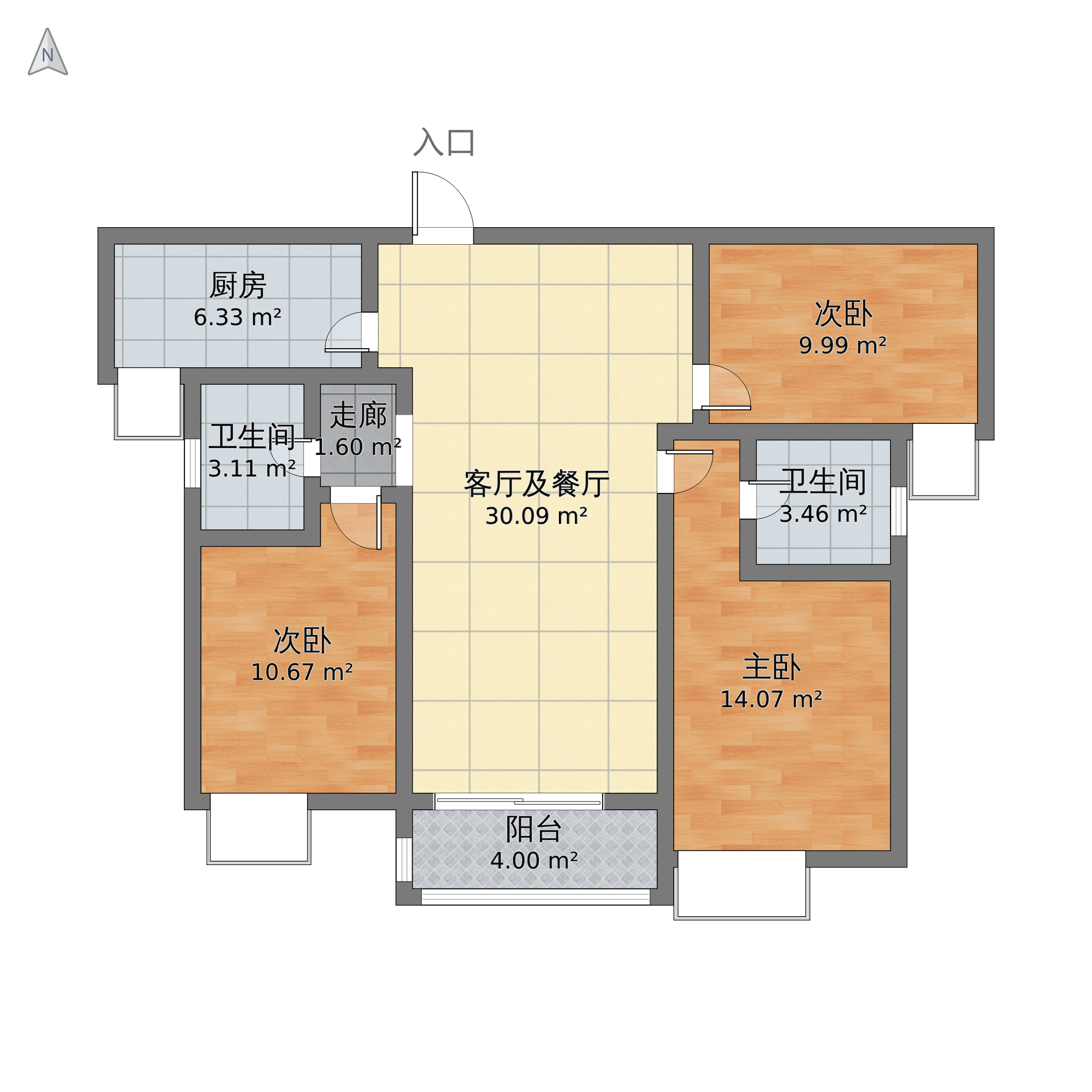 河南省洛阳市洛龙区 盛唐至尊3室2厅2卫 126m05-v2户型图 小区