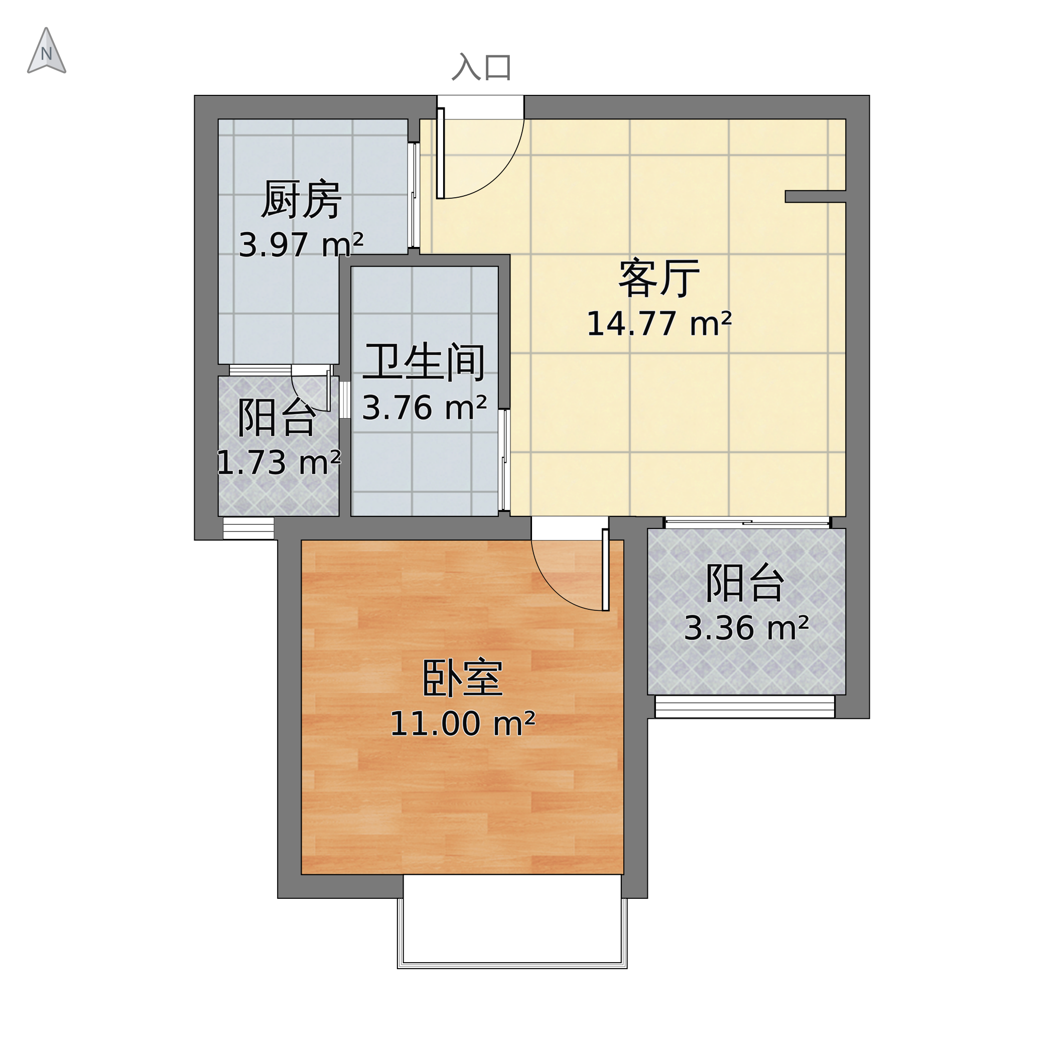 上海市宝山区 馨佳园十一街坊1室1厅1卫 53m05-v2图