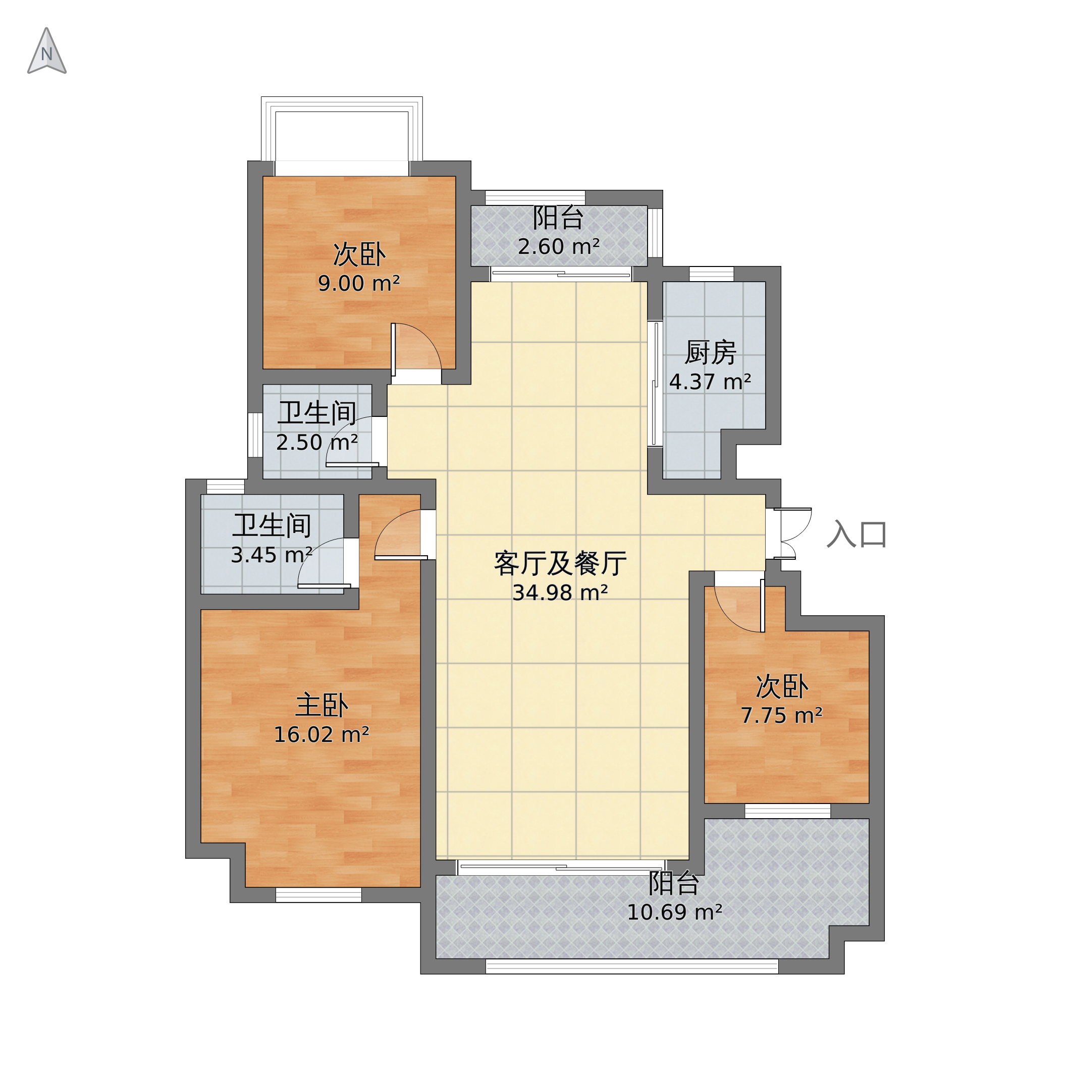 湖南省益阳市赫山区 滨江花园3室2厅2卫 116m05-v2户型图 - 小区