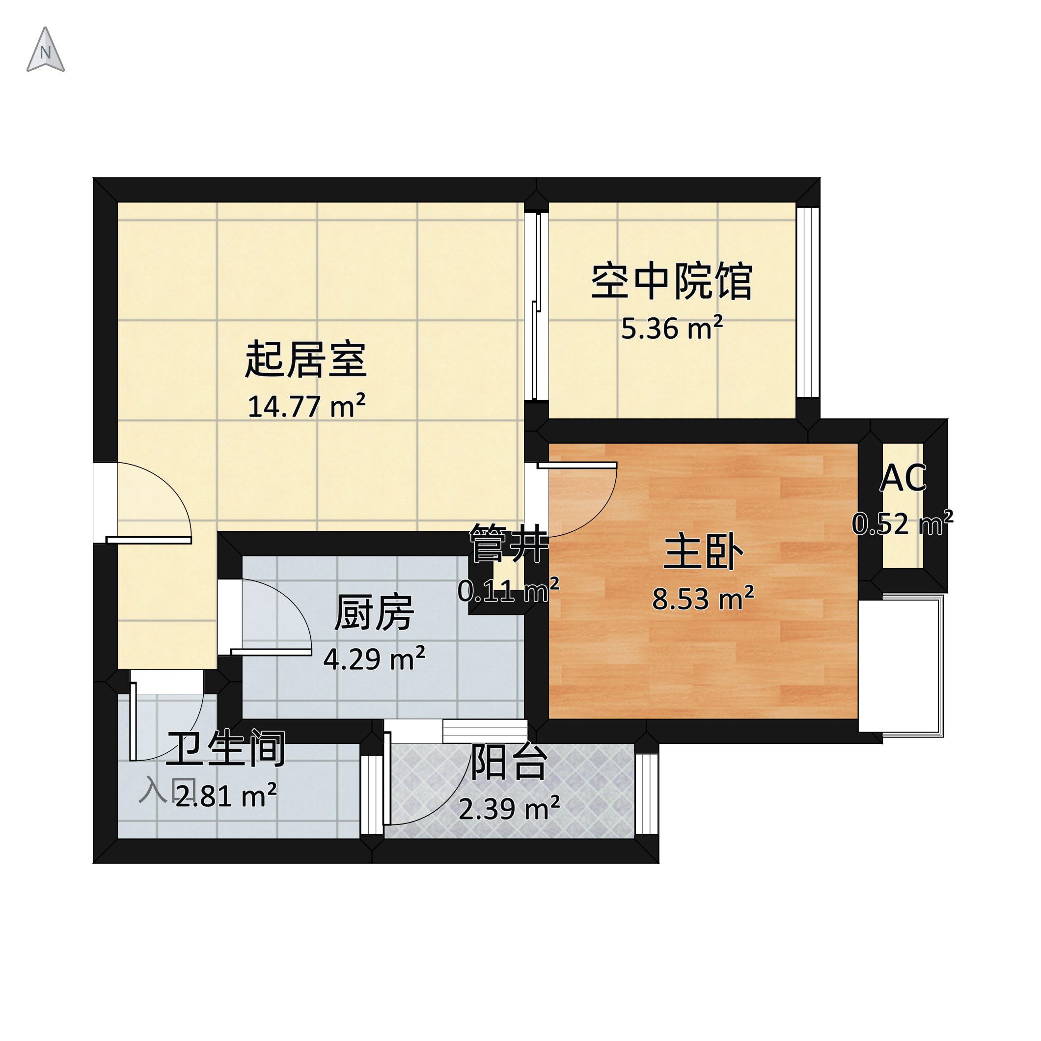 重庆城区 加州花园 户型详情 建筑面积:43.85 套内面积:47.