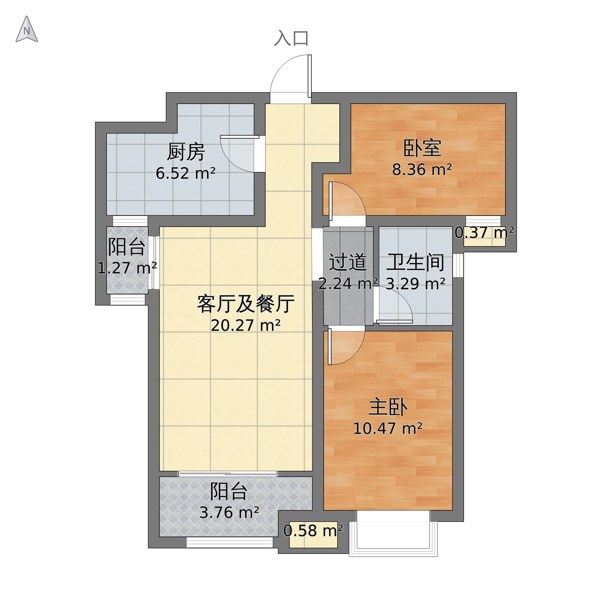 邯郸市邯山区美的城两室两厅一卫一厨93平米-v2户型图