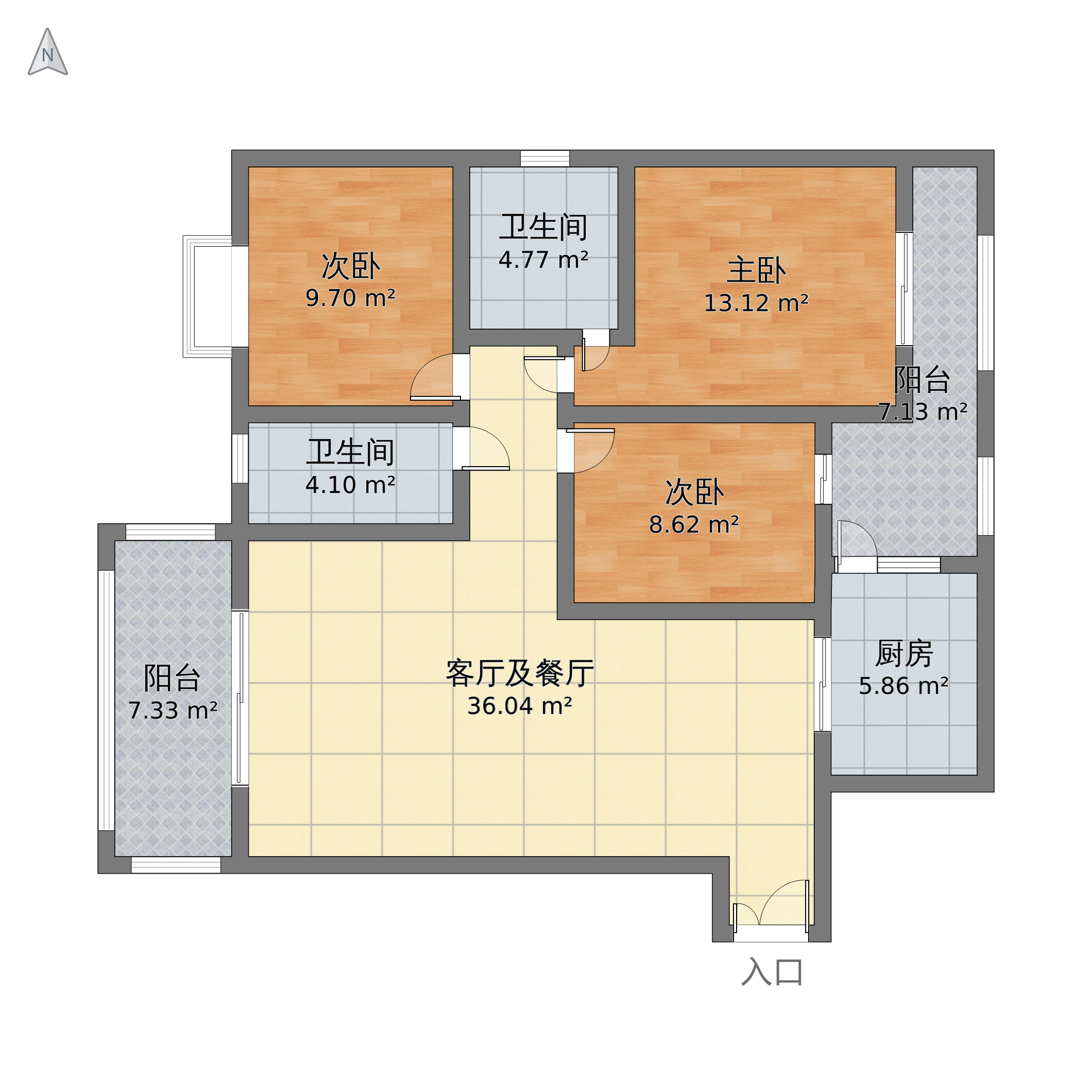 湖南省益阳市赫山区 滨江花园3室2厅2卫 129m05-v2户型图 - 小区