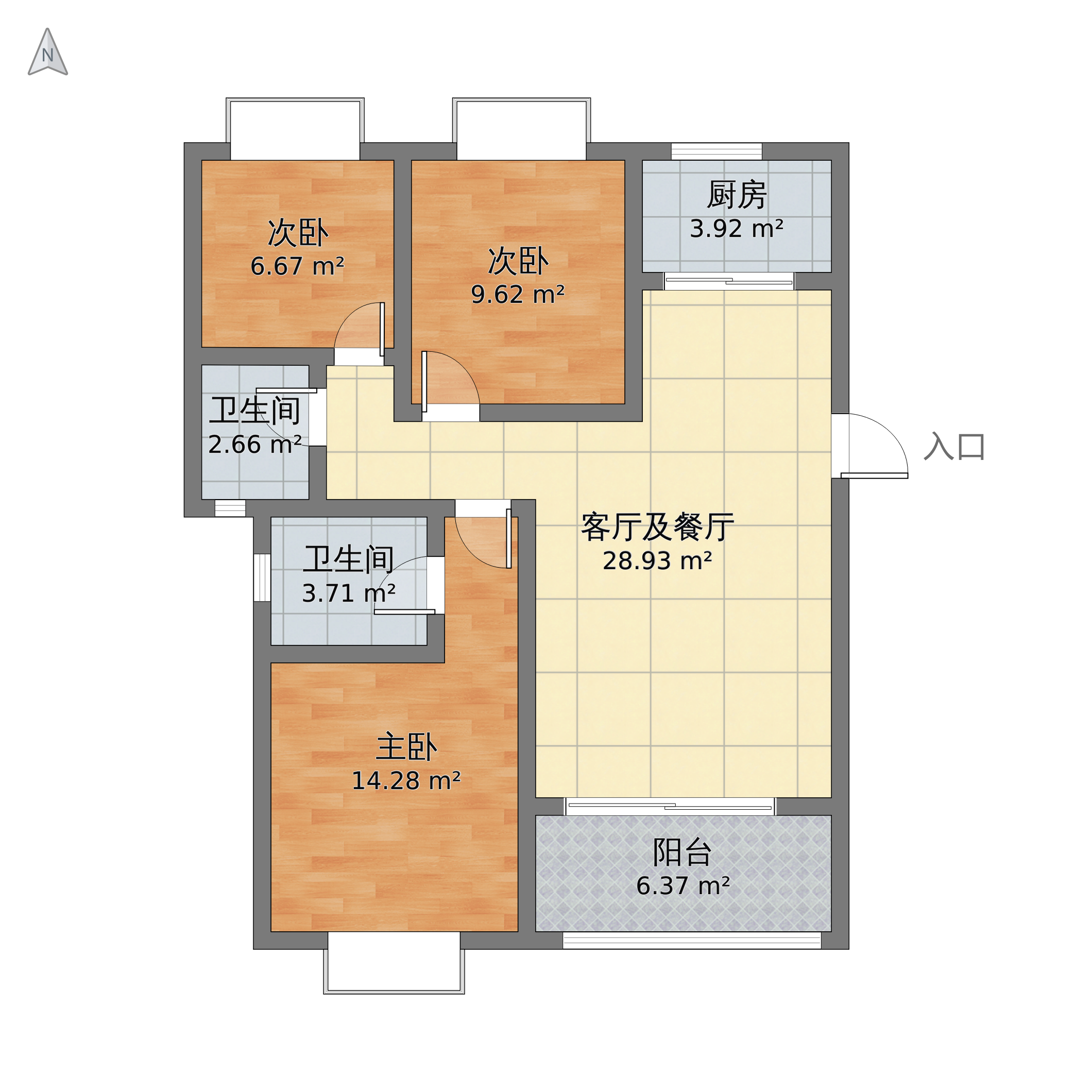 广东省清远市清城区 胜利雅苑3室2厅2卫 101m05-v2户型图 小区