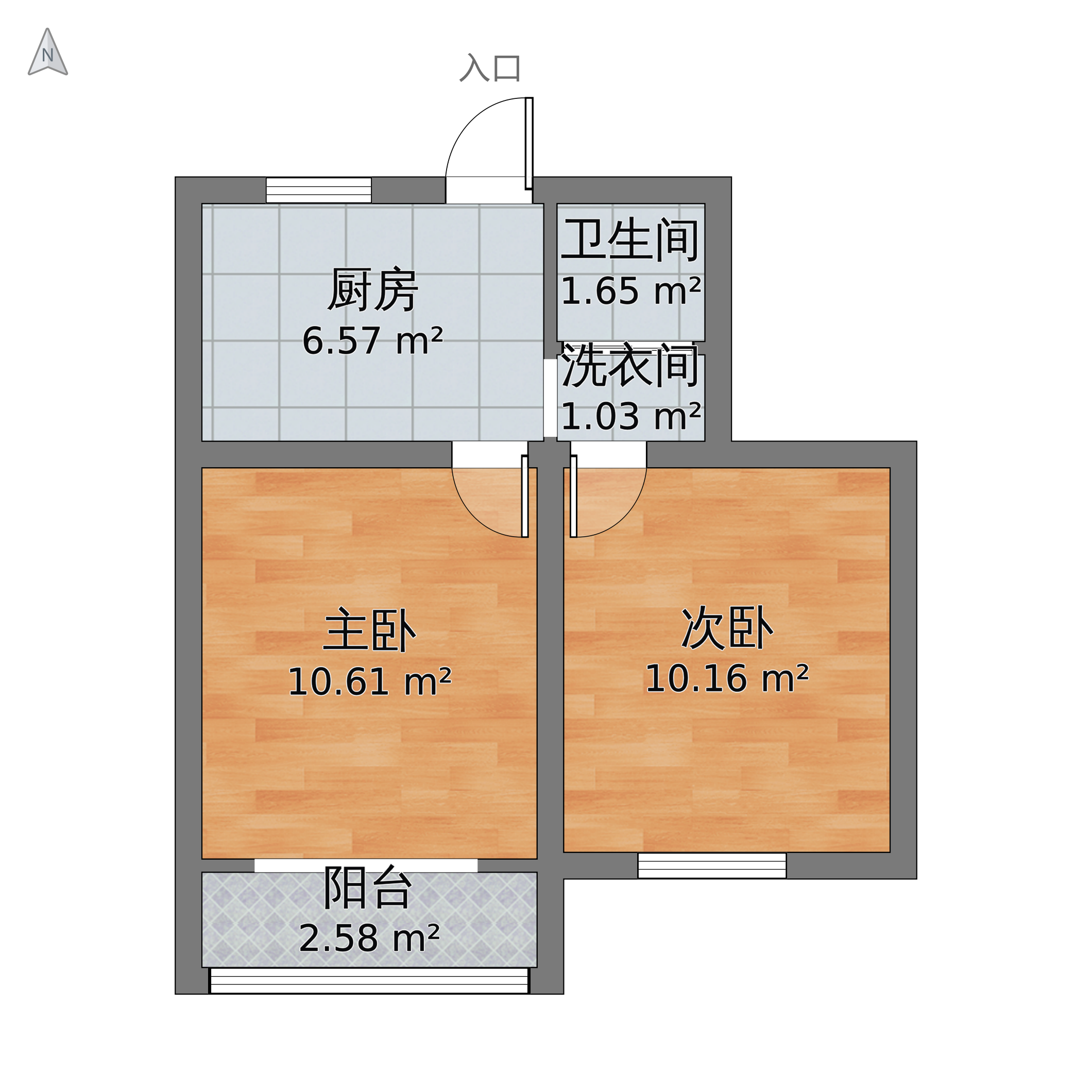 上海市闸北区 彭五2室0厅1卫 43m05-v2户型图 小区户型图-躺平