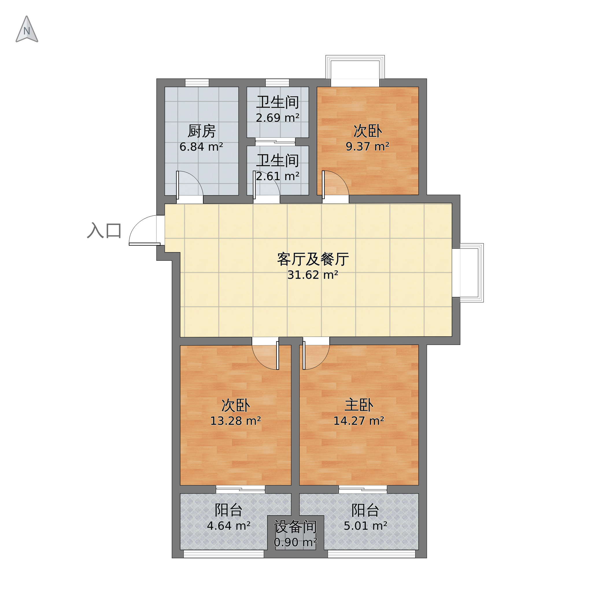 淮北 金冠紫园 户型详情  建筑面积:132.00 套内面积:105.