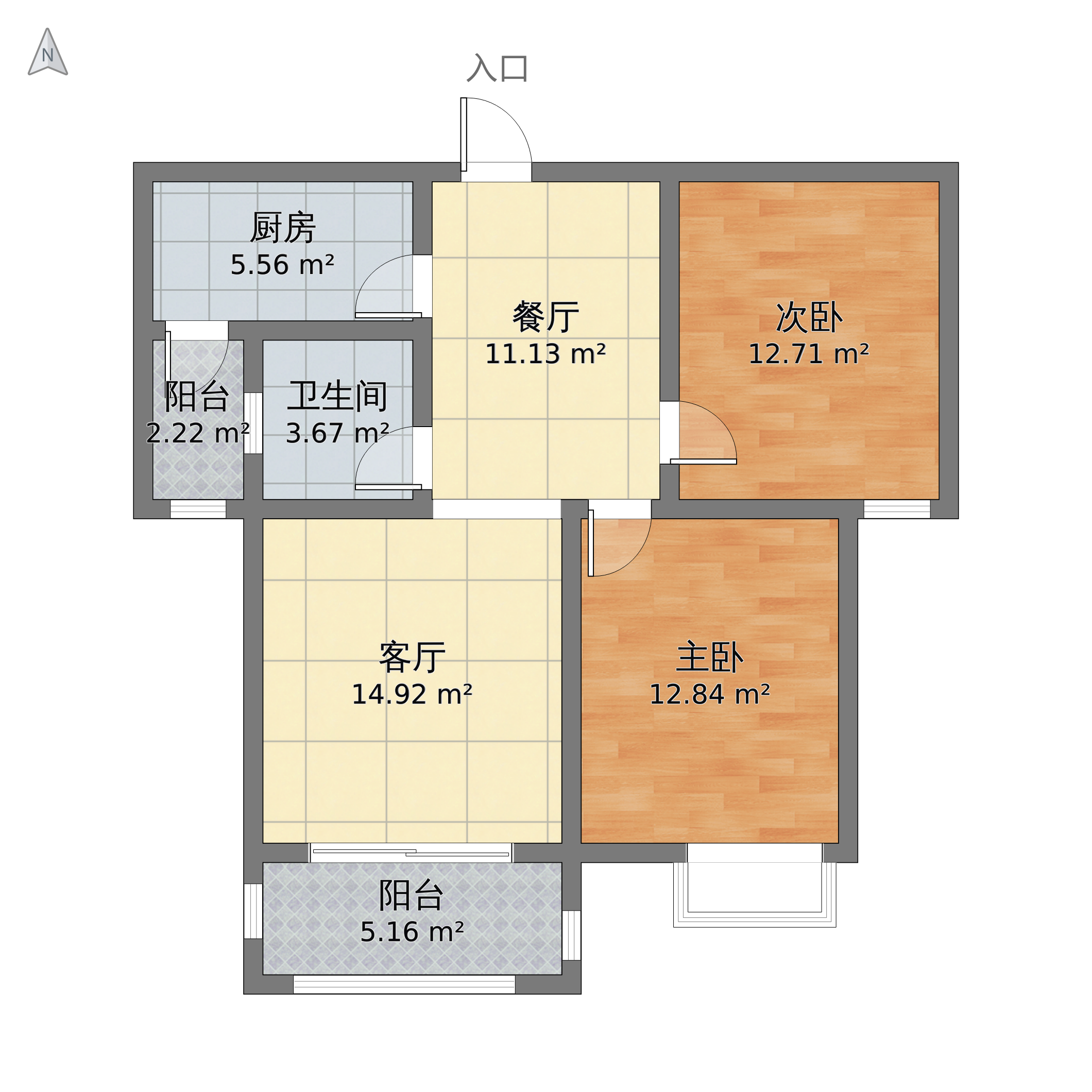 安徽省滁州市来安区 万城国际2室1厅1卫 90m05-v2户型图 小区户型