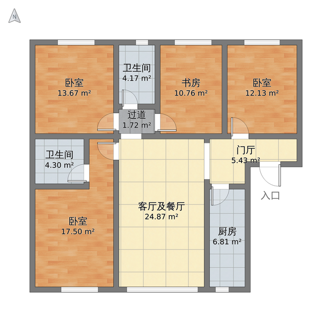 中式风格四室一厅装修设计图