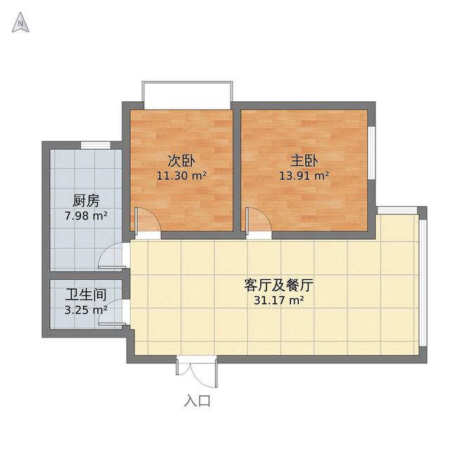 现代风格两室一厅装修设计图