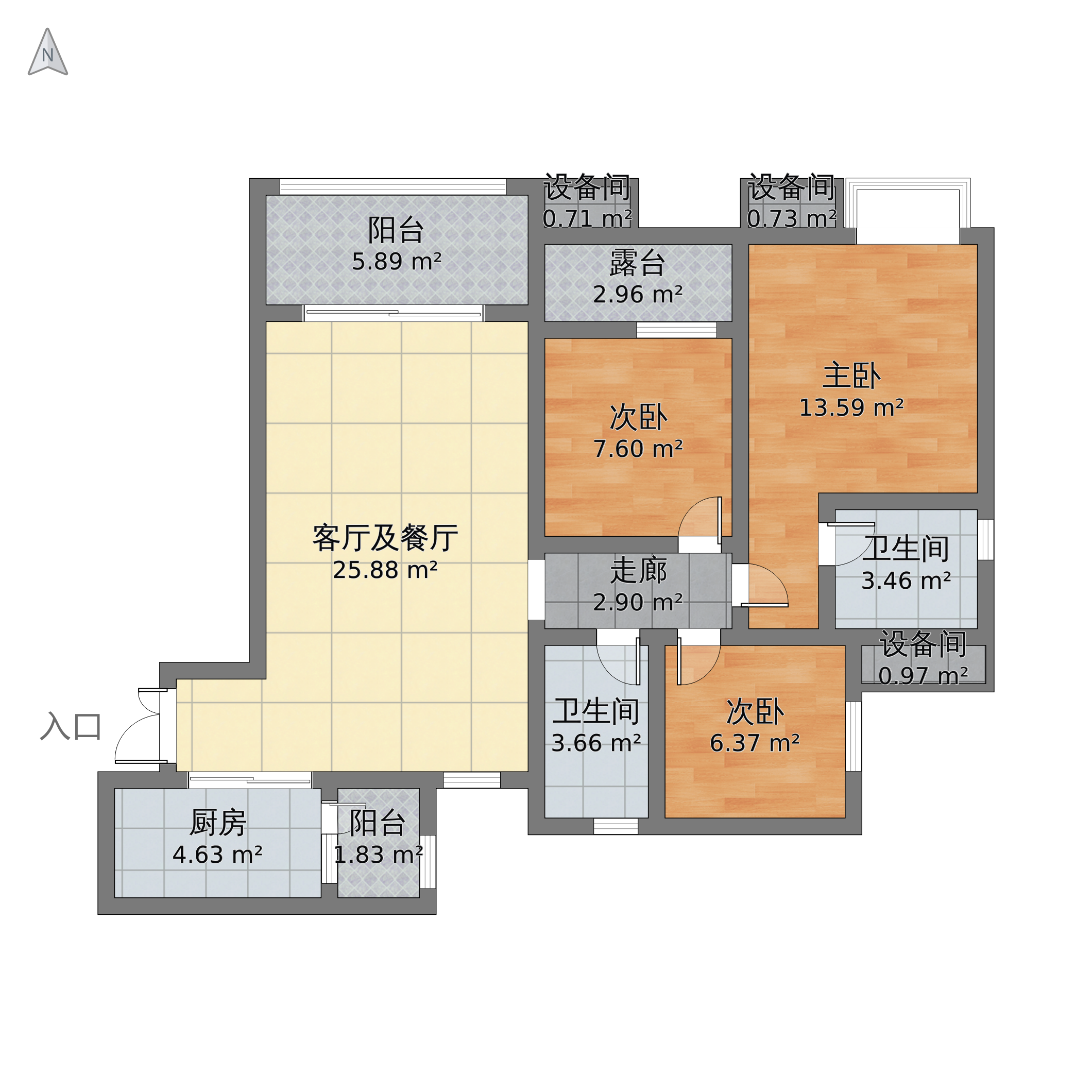 重庆市丰都区 龙城华府3室1厅2卫 108m05-v2户型图 小区户型图