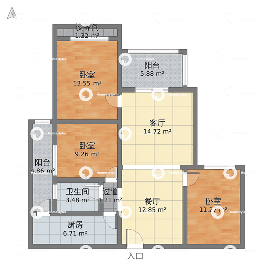 内蒙古省包头市青山区 翡丽湾二期3室2厅1卫 121m05户型图 小区