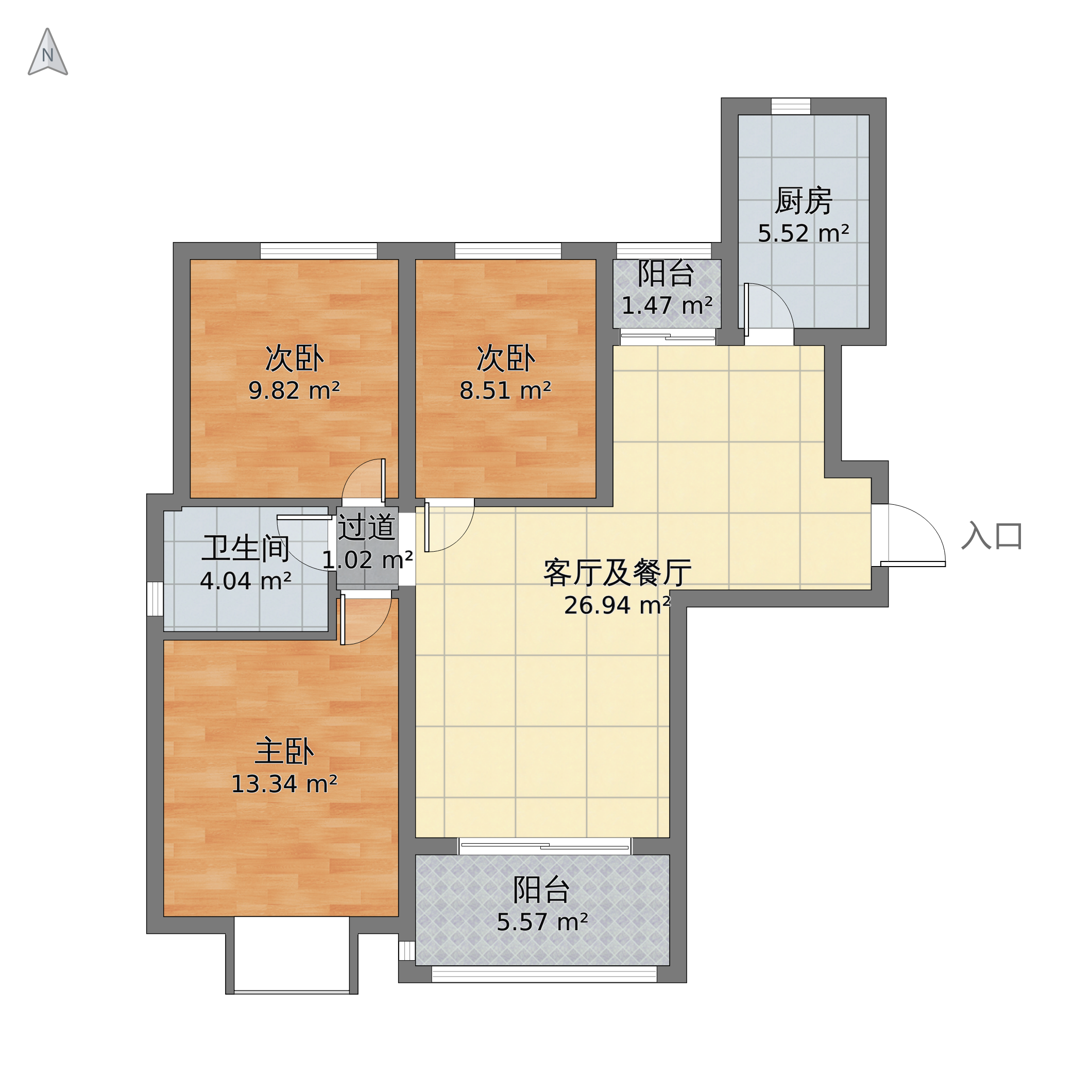 福建省泉州市石狮区 恒大名都3室2厅1卫 101m05-v2户型图 - 小区