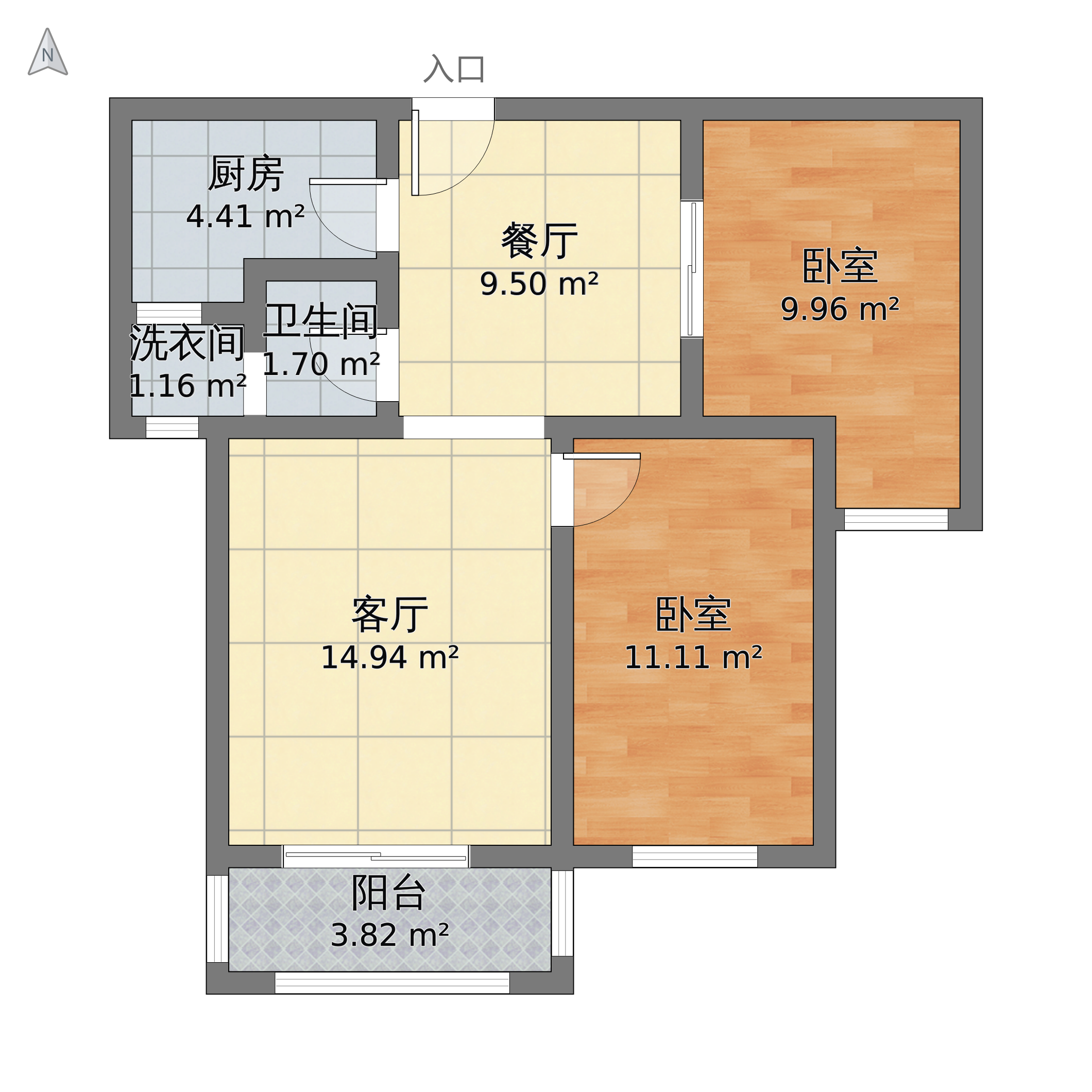 湖北省荆门市掇刀区 佳信凯旋城2室2厅1卫 83m05-v2户型图 小区