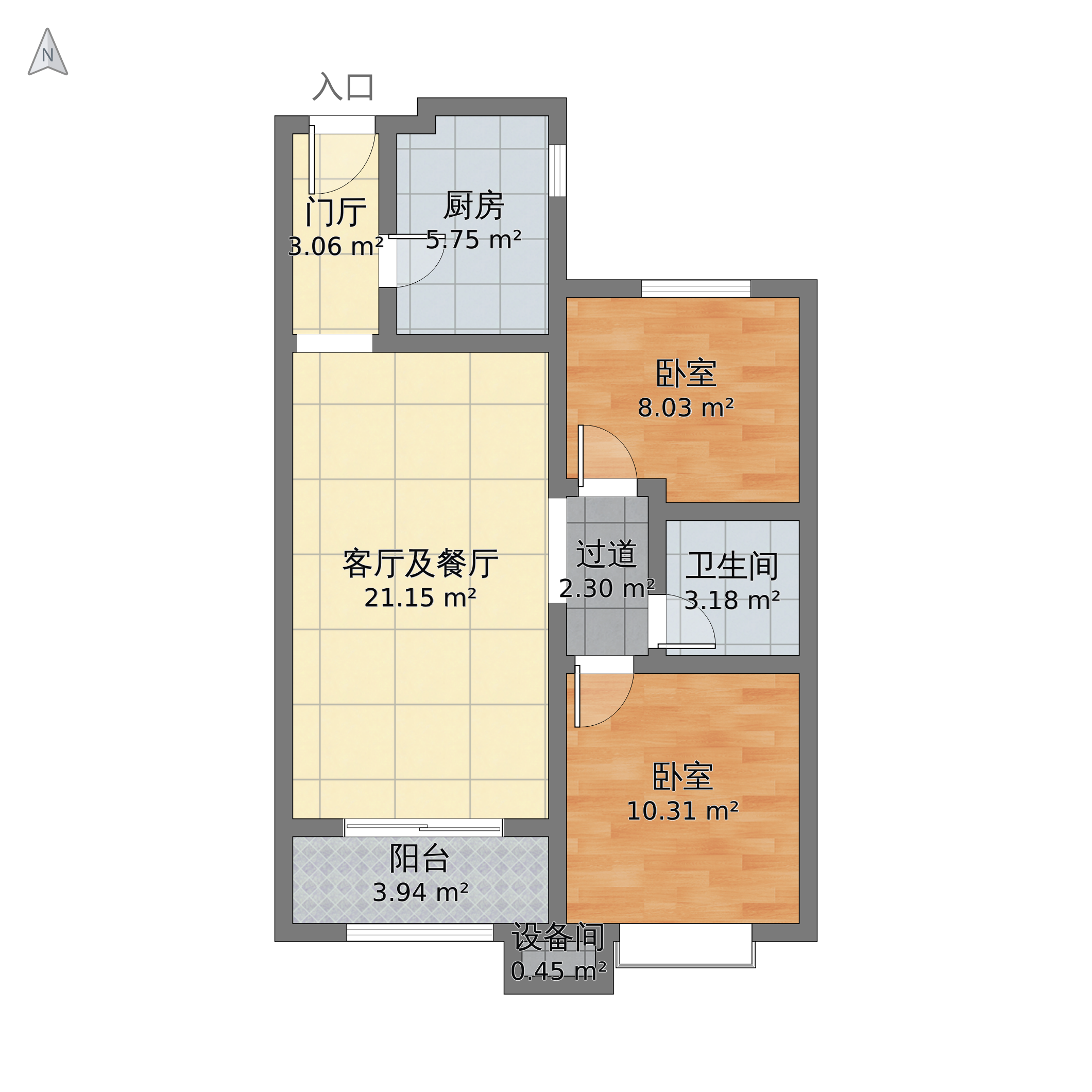 山西省太原市杏花岭区 富力华庭小区2室2厅1卫 88m05-v2户型图