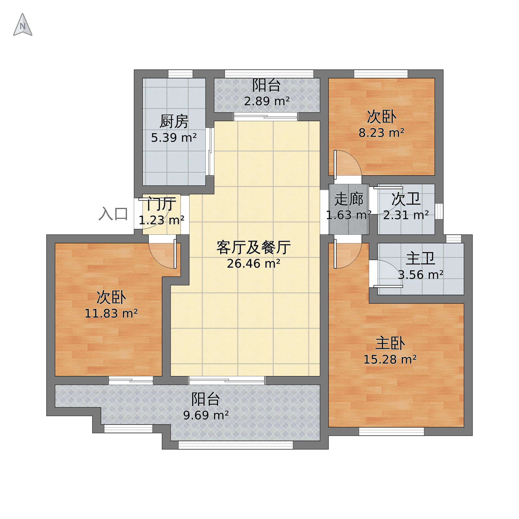 福建省三明市三元区 清竹苑景3室2厅2卫 108m05-v2户型图 小区