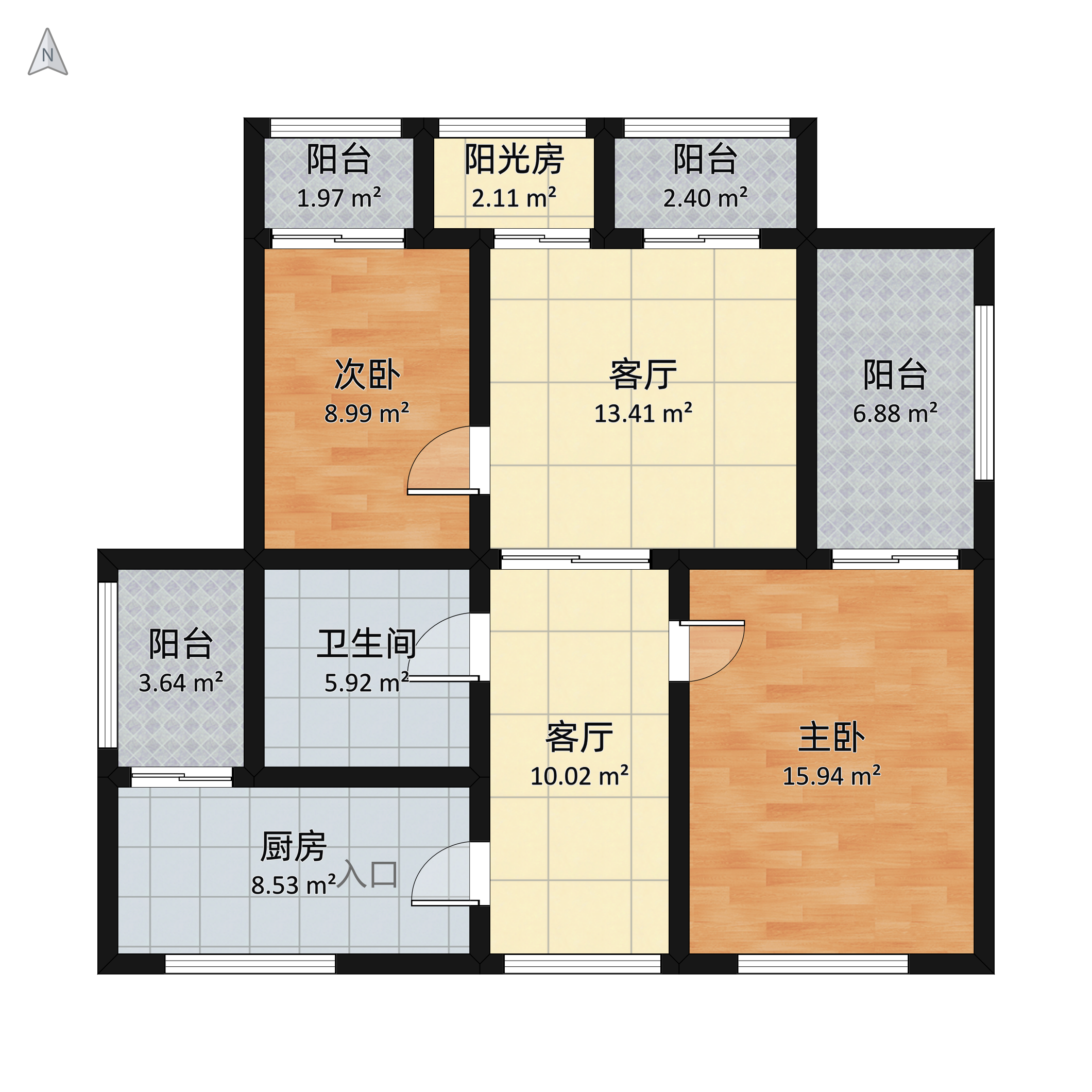 濱江公寓2室2廳1衛 89m