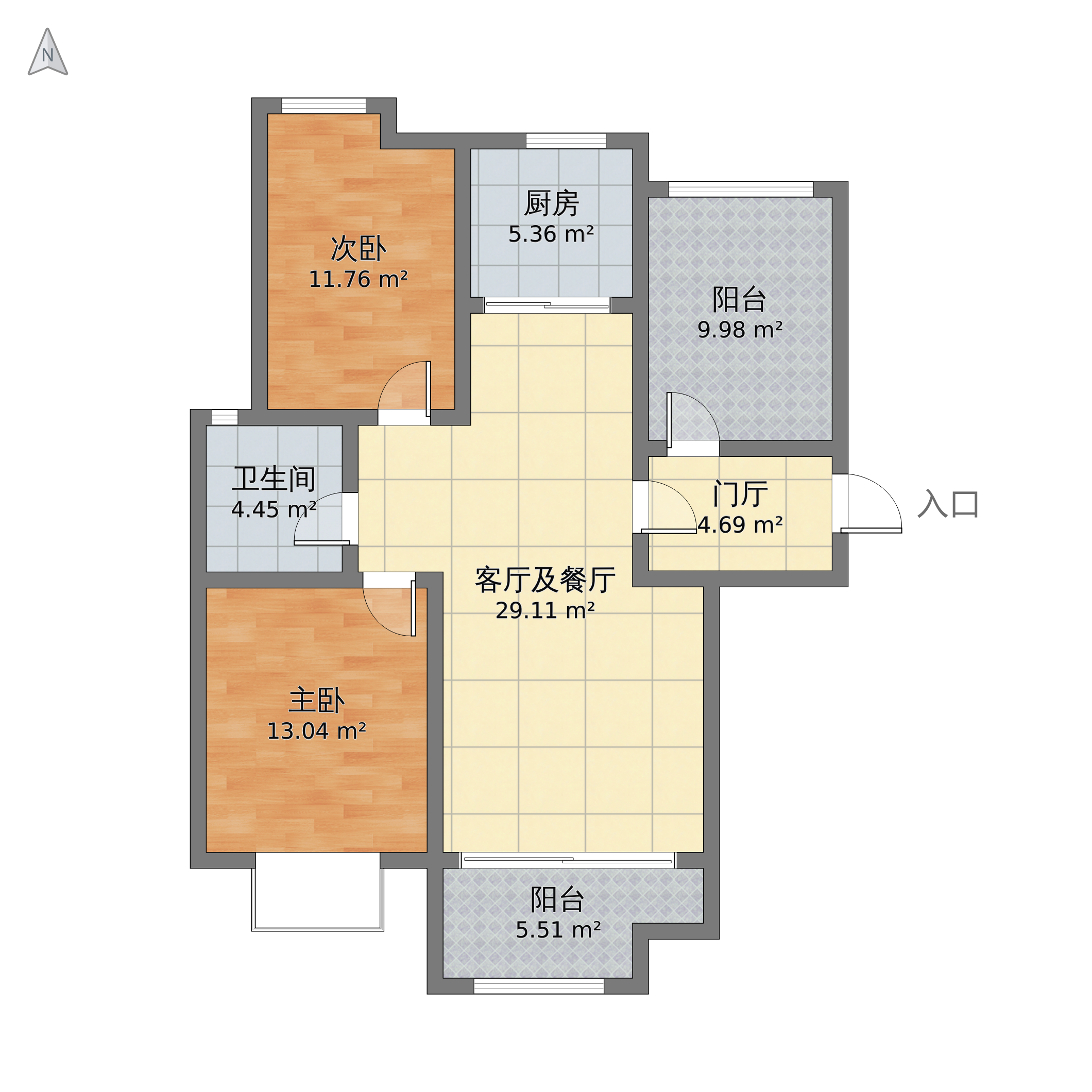 河北省衡水市桃城区 鸿泰东都2室2厅1卫 94m05-v2户型图 小区户型