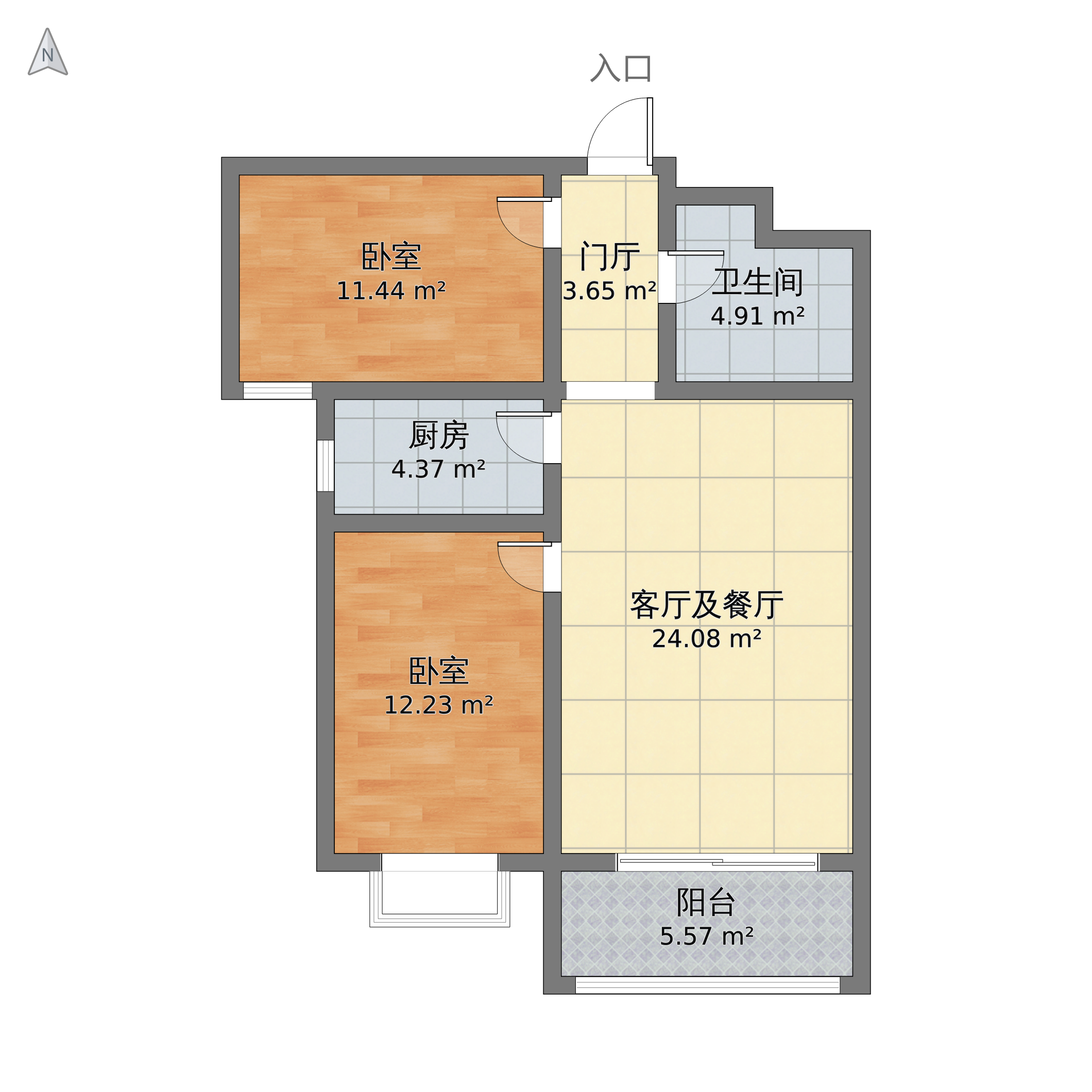 河北省邯郸市丛台区 拉德芳斯2室2厅1卫 82m05-v2户型图 小区户型