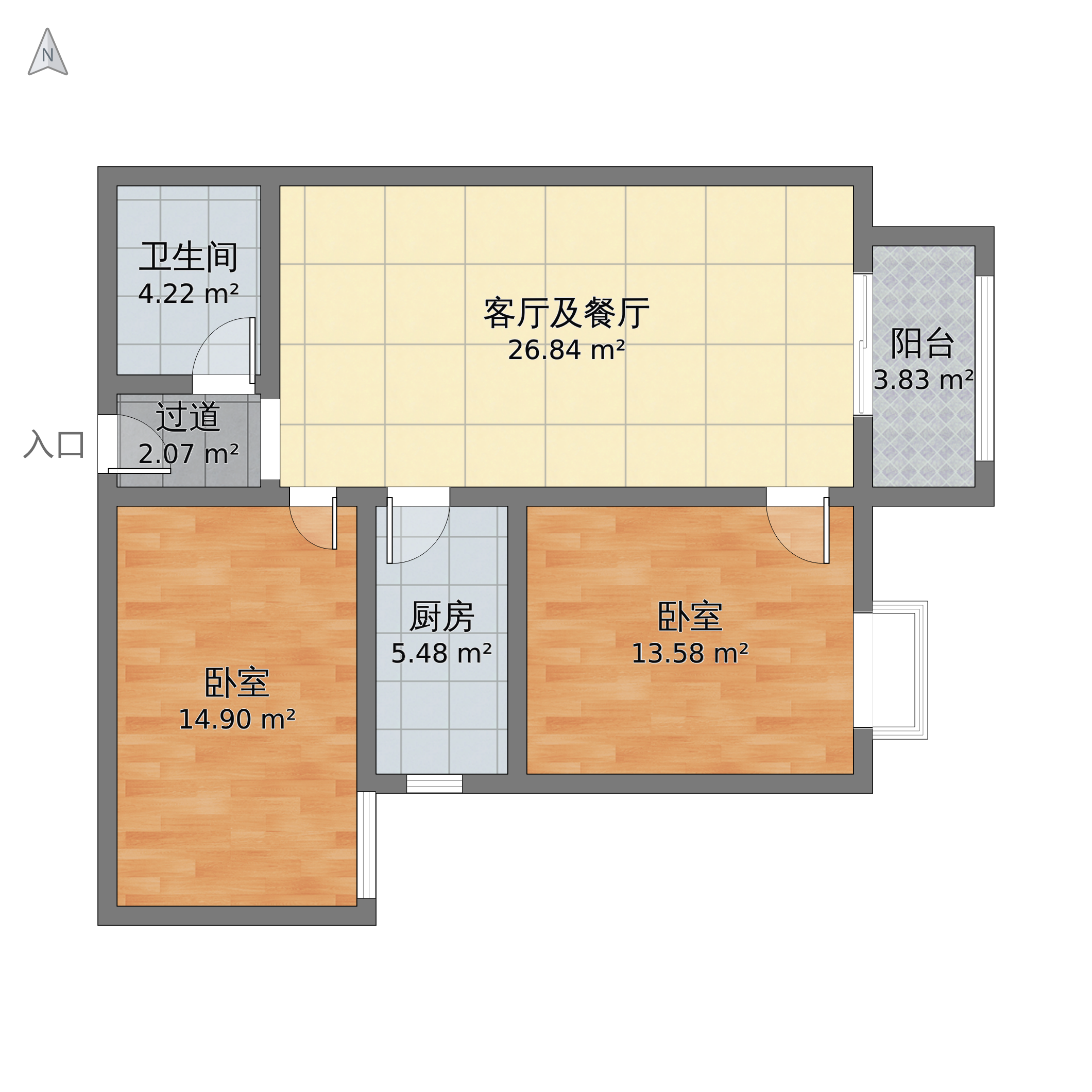 河南省郑州市中原区 祝福红城2室2厅1卫 79m05-v2户型图 - 小区户型