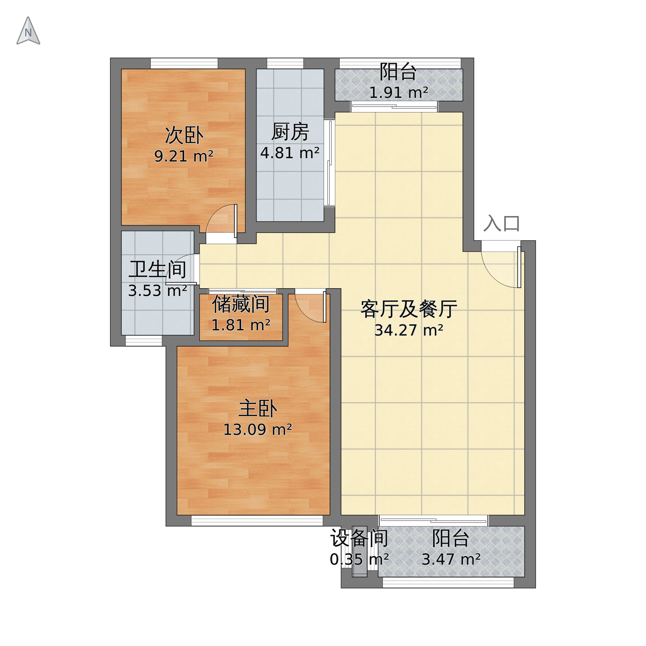 湖南省长沙市岳麓区 新地东方明珠2室2厅1卫 105m05-v2户型图