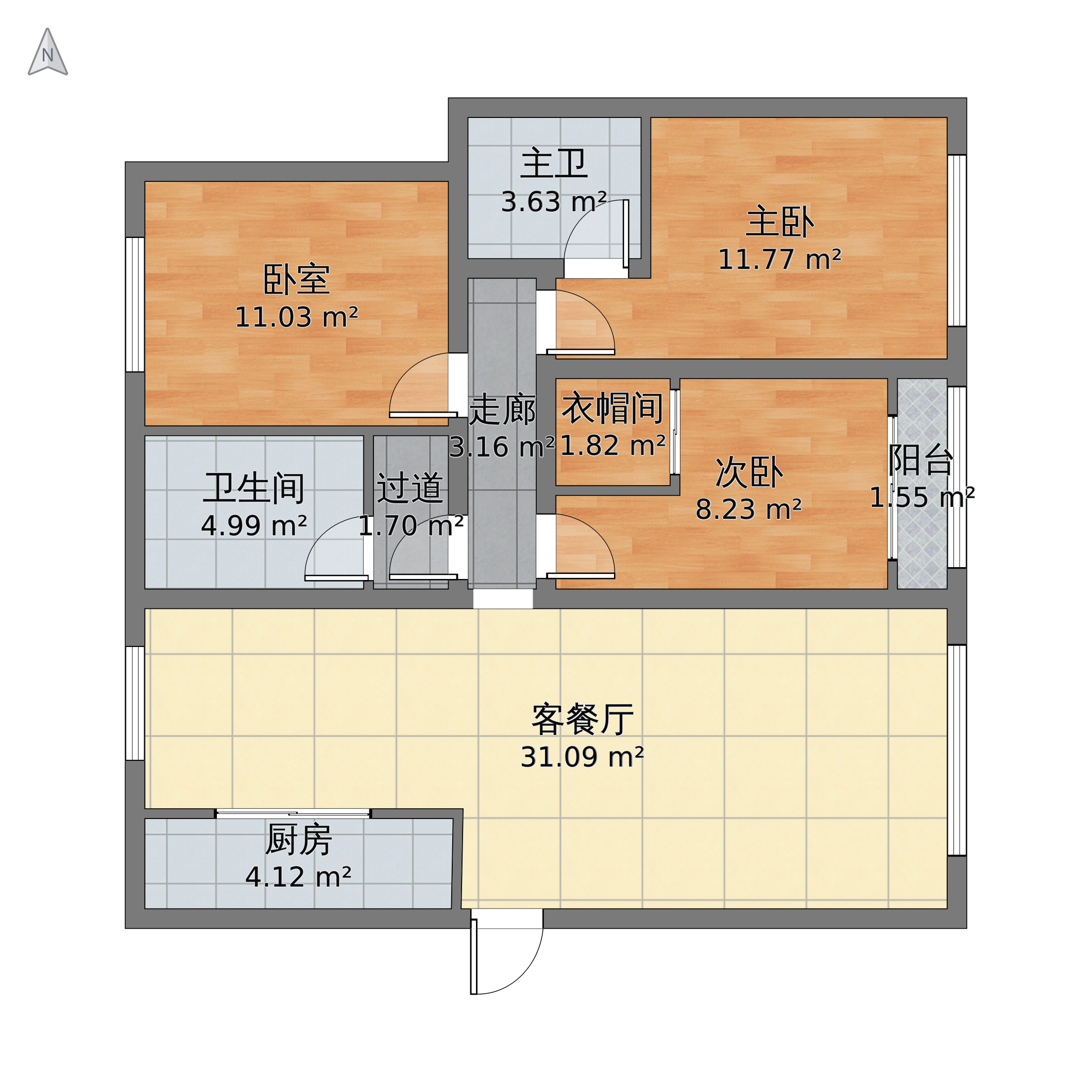 河北省沧州市运河区 宏宇亚龙湾 1063室2厅2卫 91m05-v2户型图