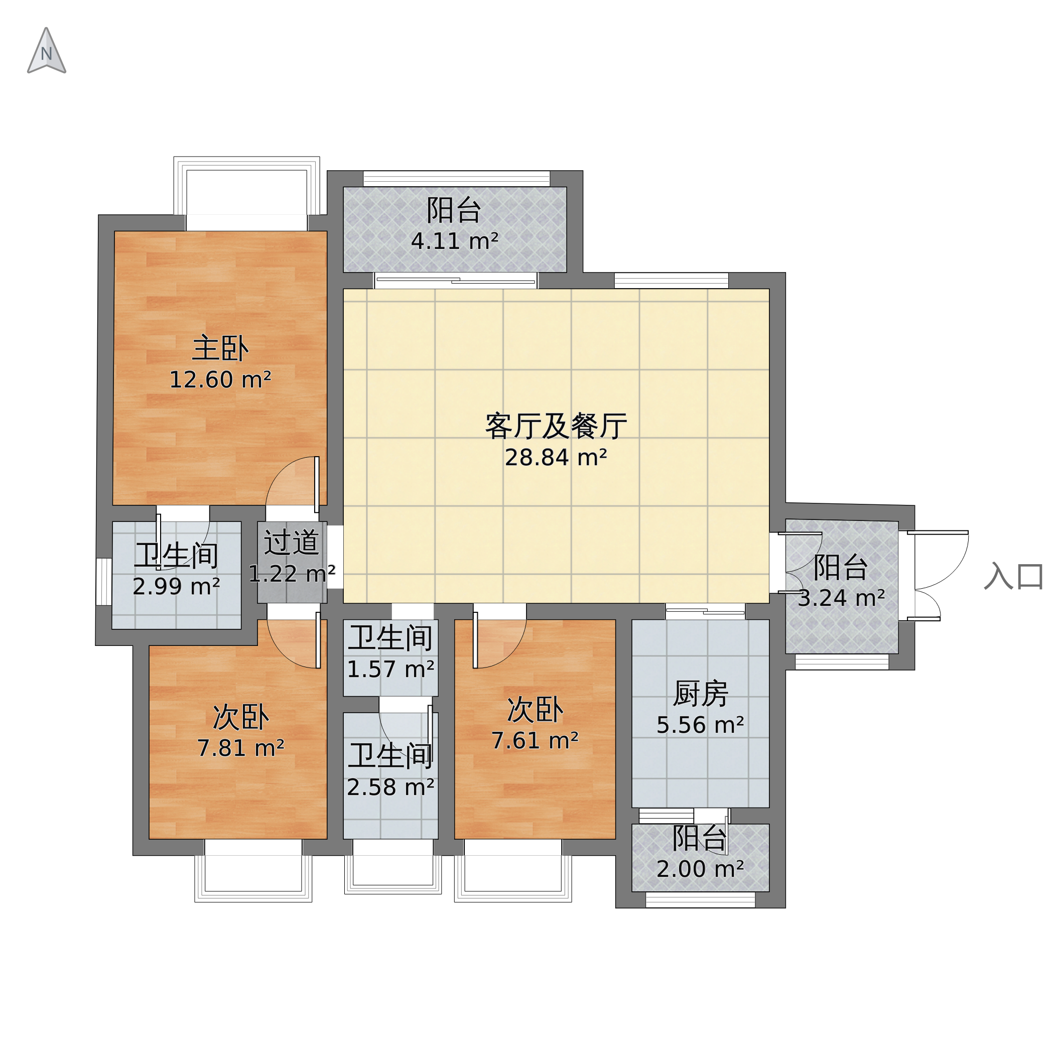 中建御山和苑3室2廳2衛 115m05-v2戶型圖 - 小區戶型圖 -躺平設計家