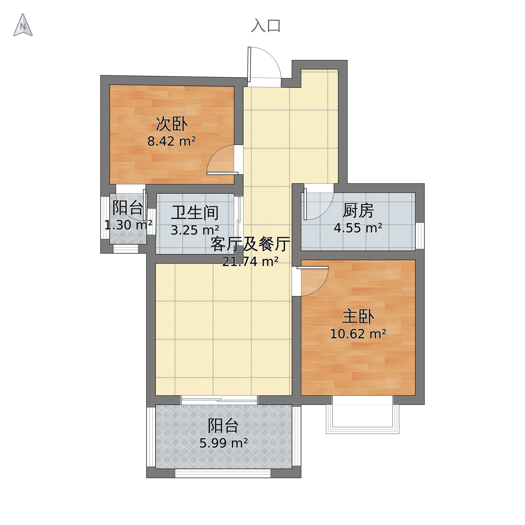湖南省长沙市岳麓区 九龙领仕汇2室2厅1卫 75m05-v2户型图 - 小区