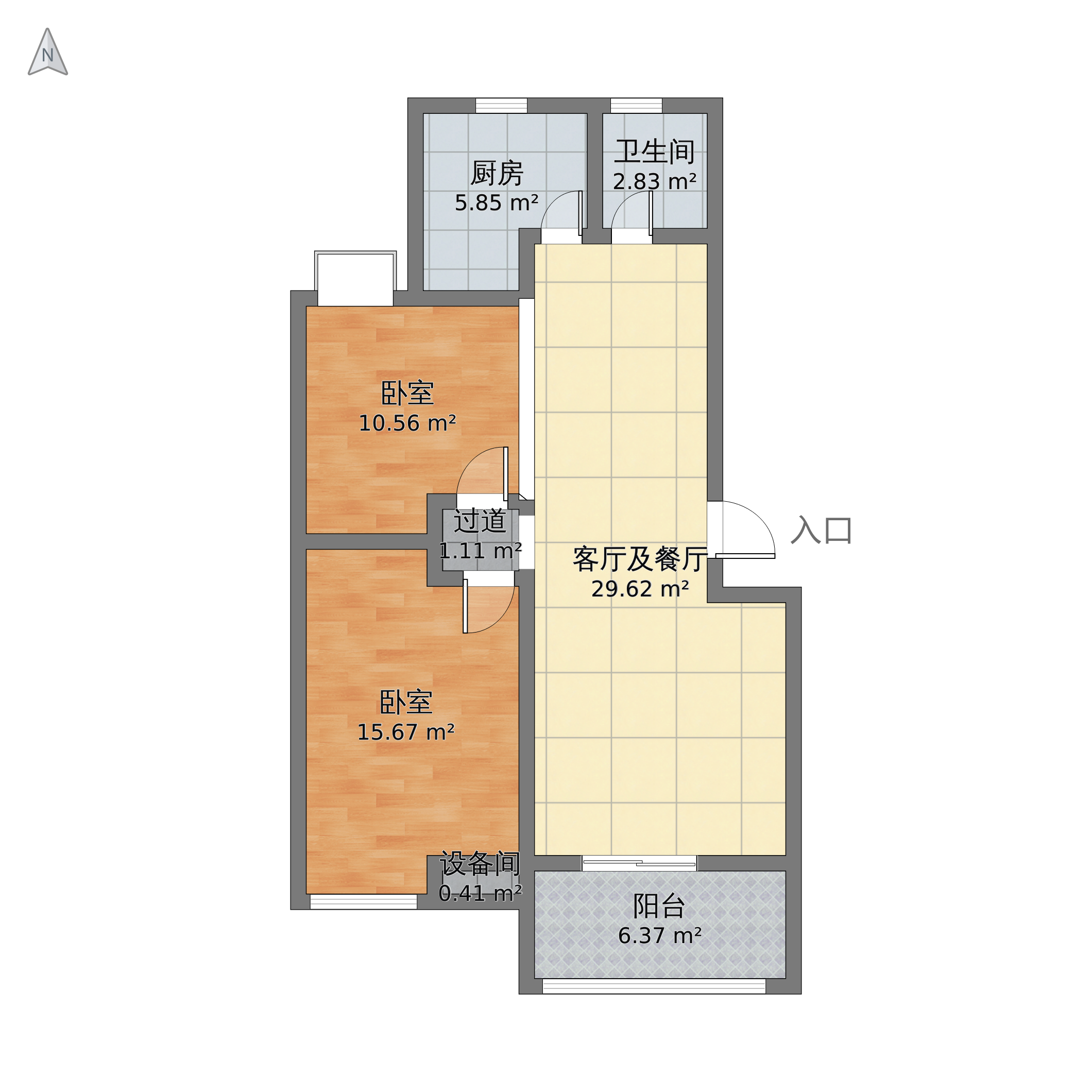 山东省临沂市河东区 冠亚星城2室2厅1卫 88m05-v2户型图 小区户型