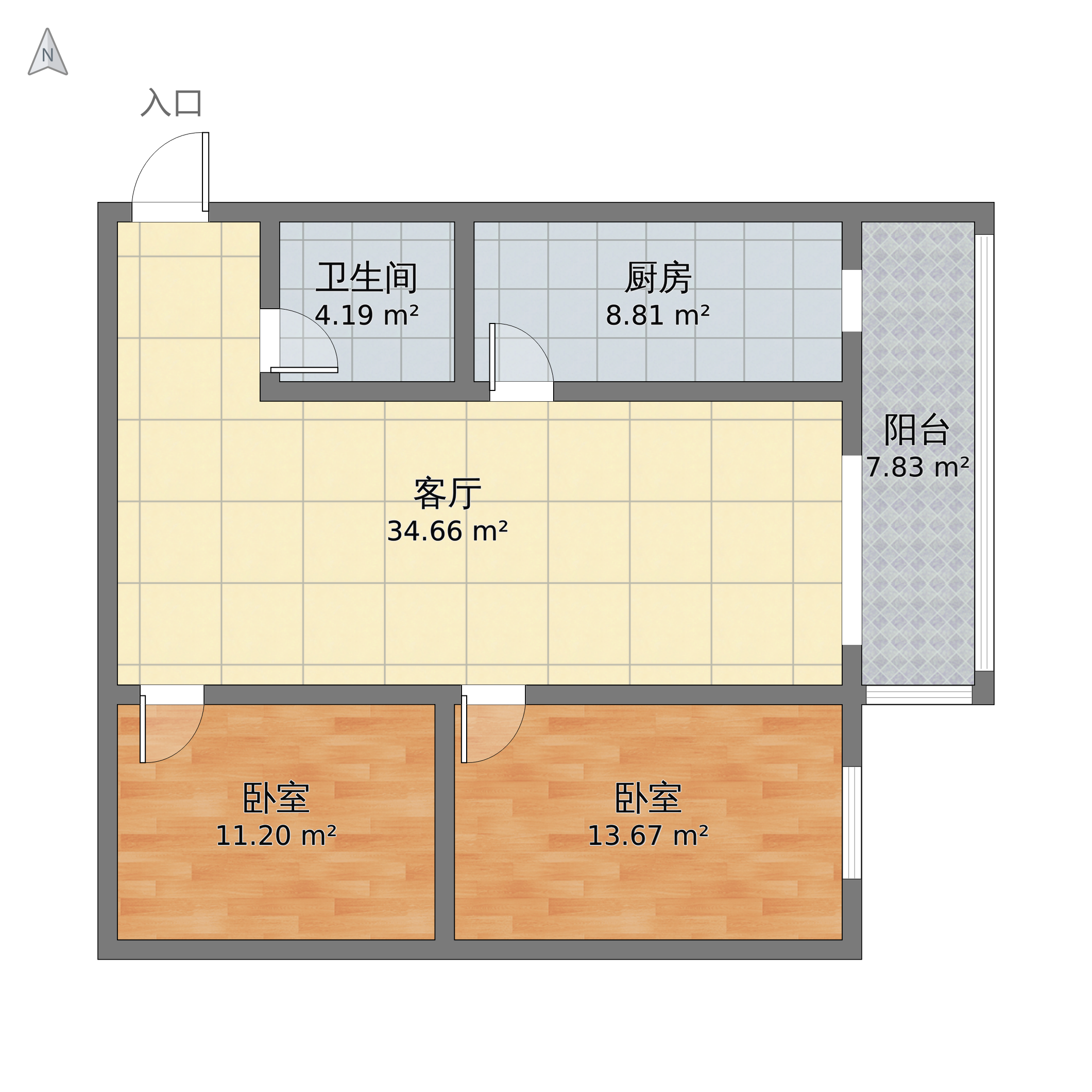 两室一厅户型图 简易图片