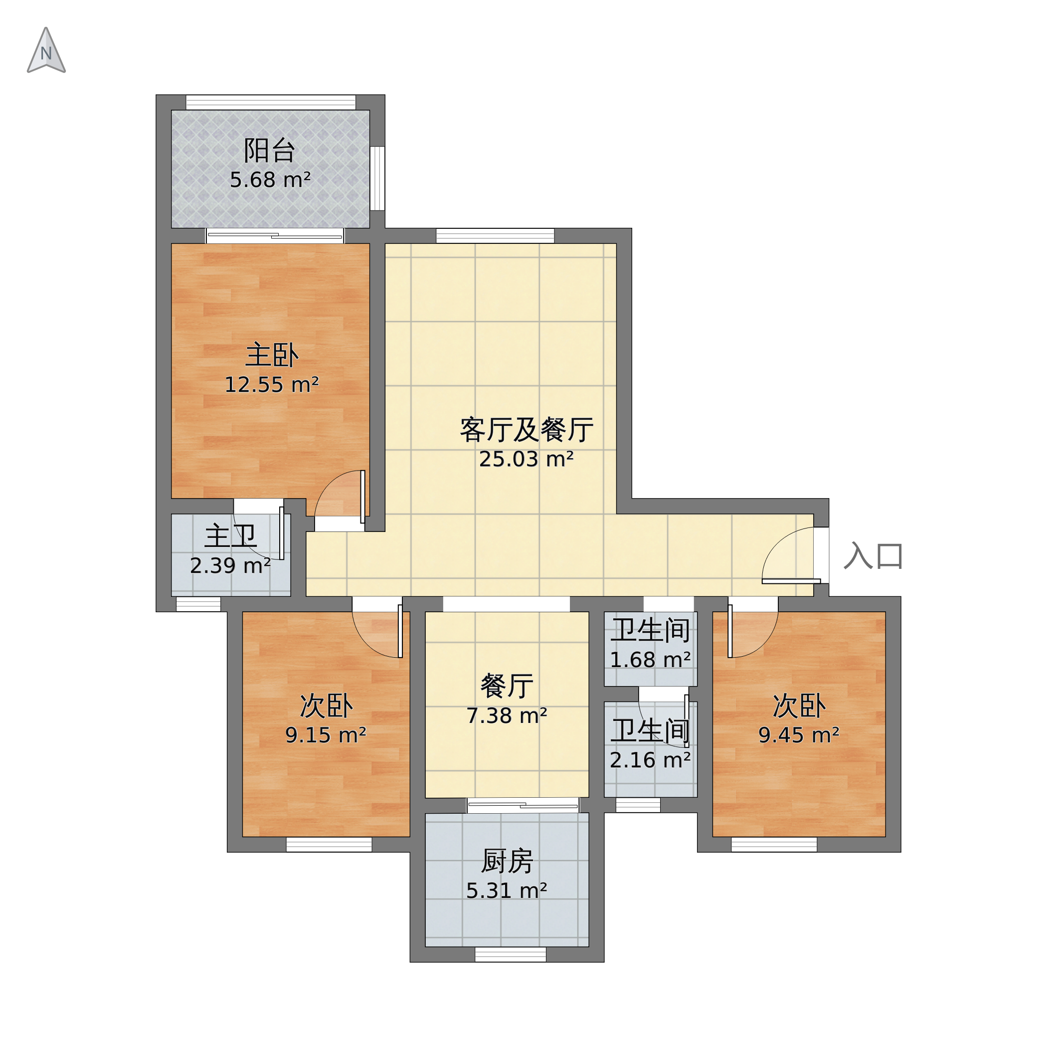 河南省洛阳市老城区 升龙天玺2室2厅2卫 101m05-v2户型图 - 小区