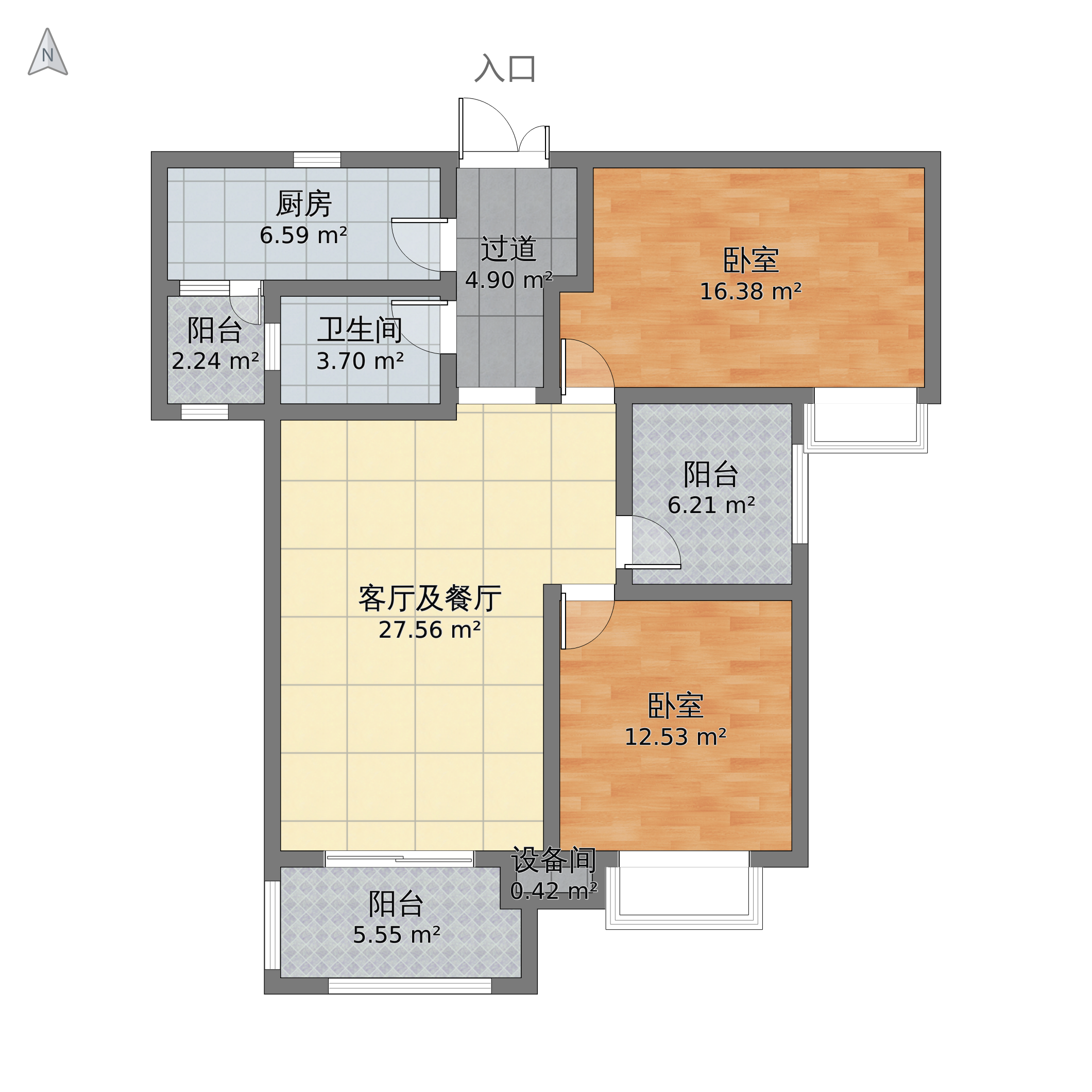 河南省洛阳市瀍河区 君河湾2室2厅1卫 124m05-v2户型图 小区户型