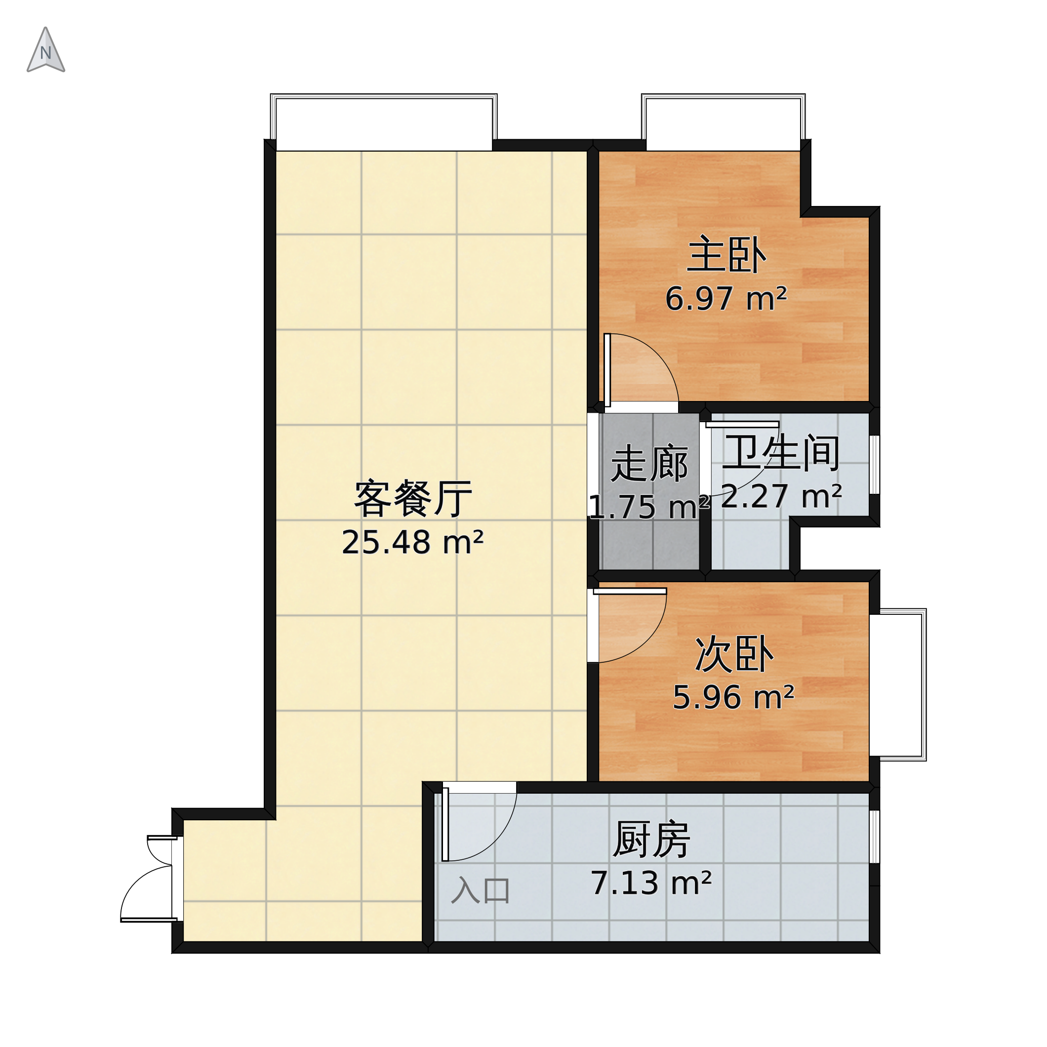 *2室1厅1卫户型图