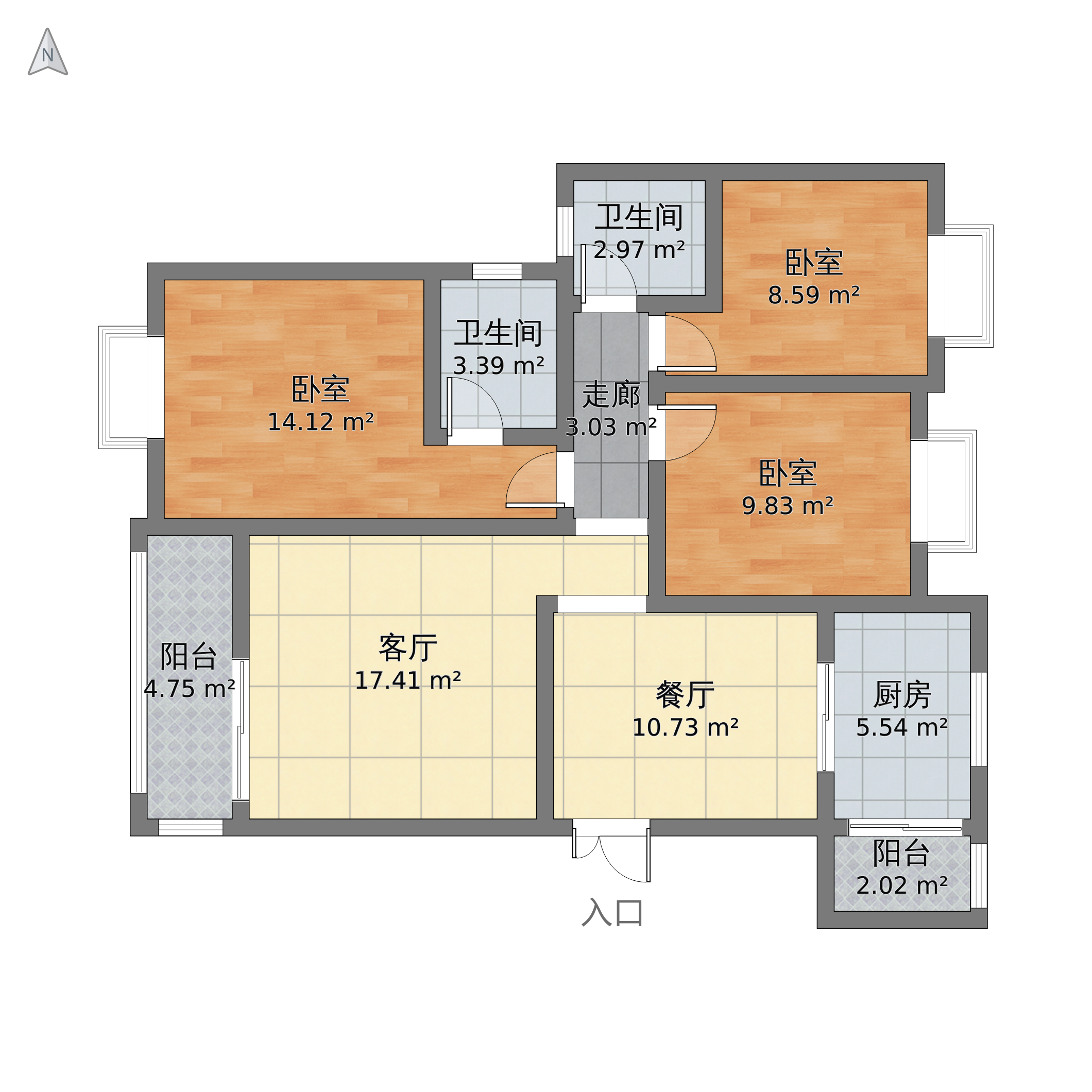 栖龙圣境3室2厅2卫 109m05-v2户型图 - 小区户型图 -躺平设计家