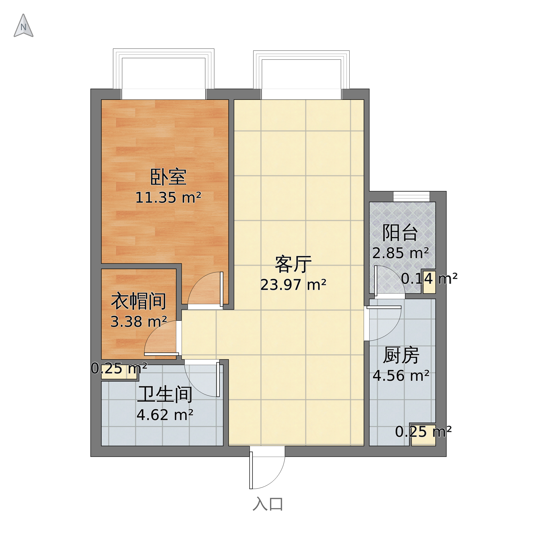 55平米一室一厅设计图图片