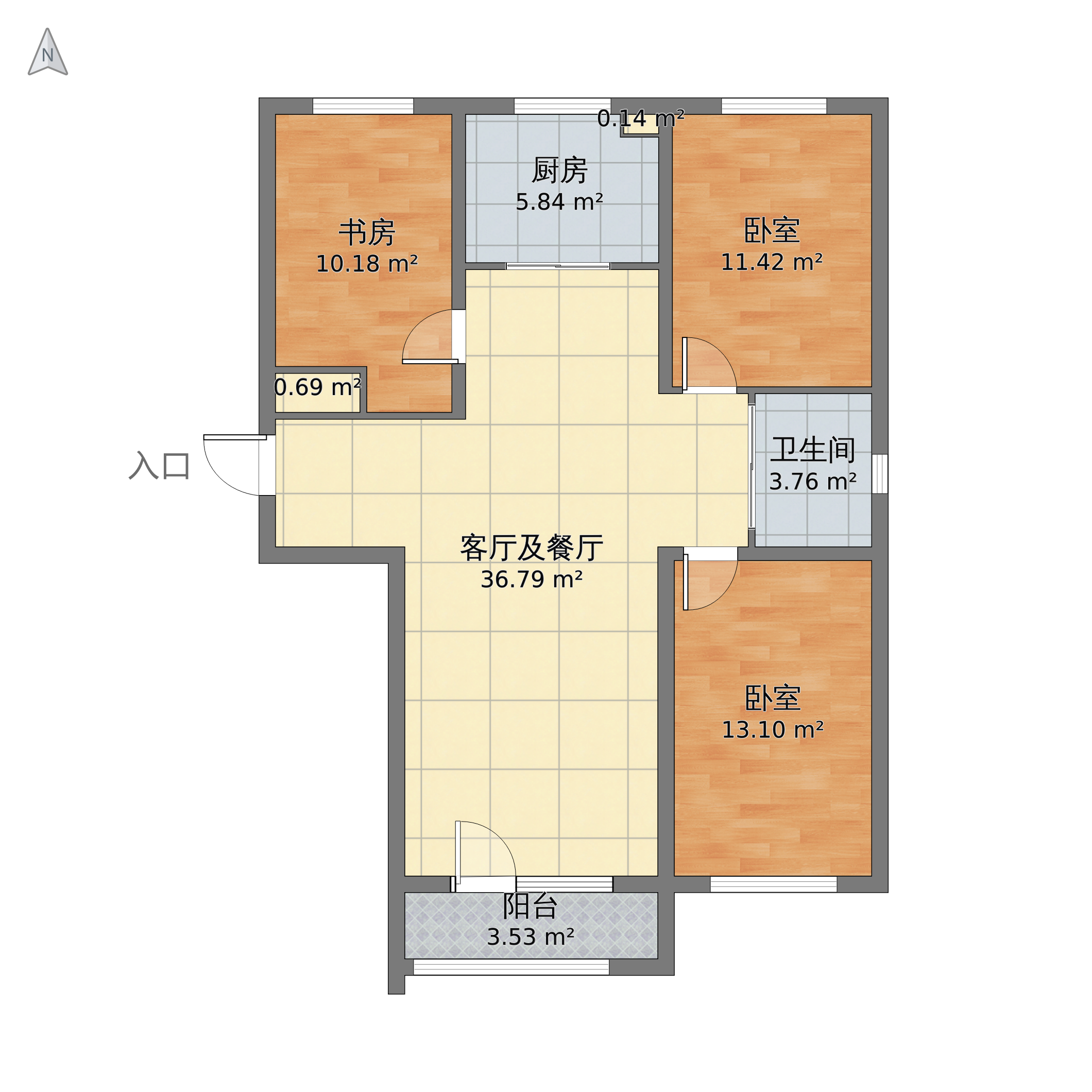 辽宁省辽阳市白塔区中泽城三室两厅一卫119m05-v2户型图 - 小区户型
