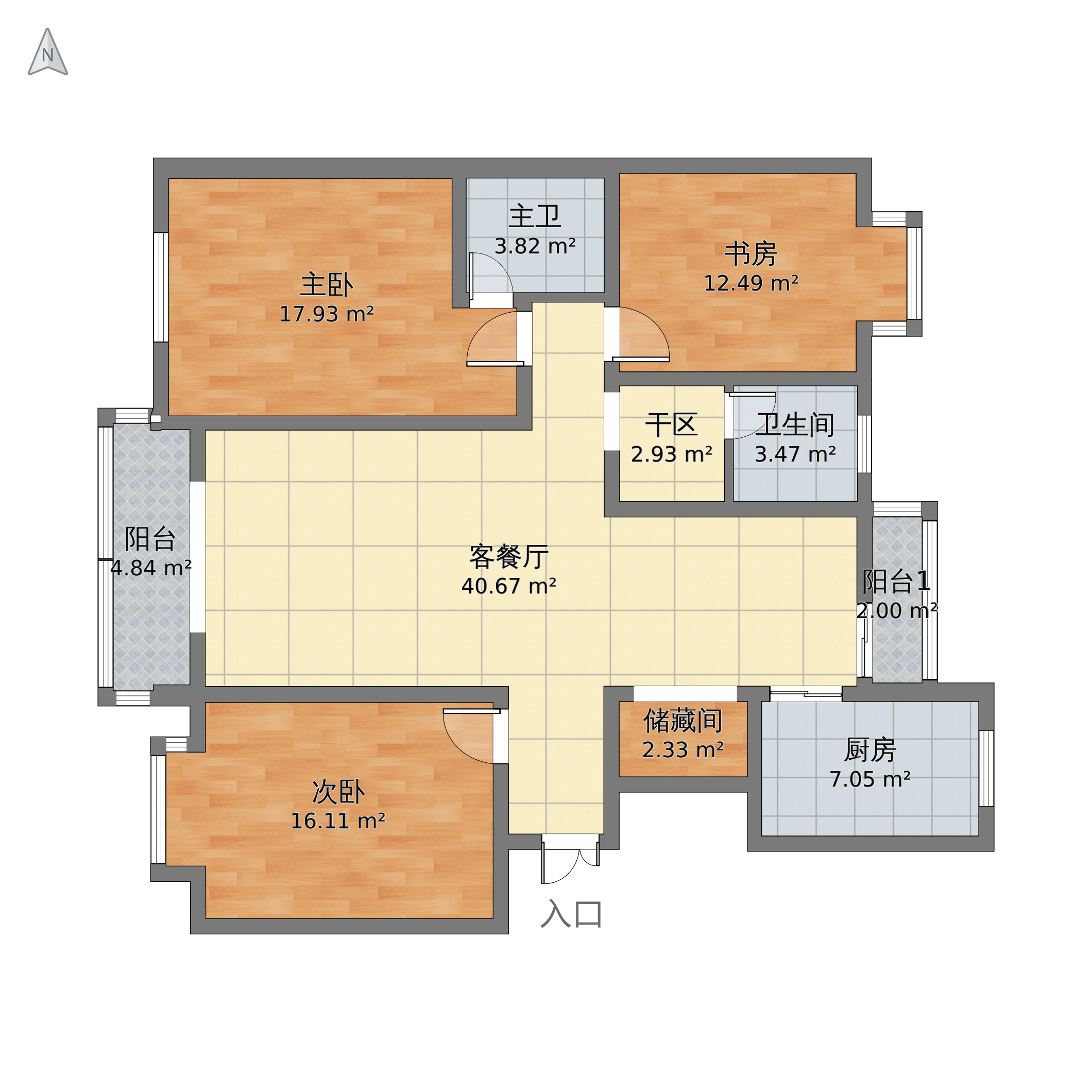 现代轻奢 作品介绍: 本作品是对3室2厅2卫户型设计的modern风格装修