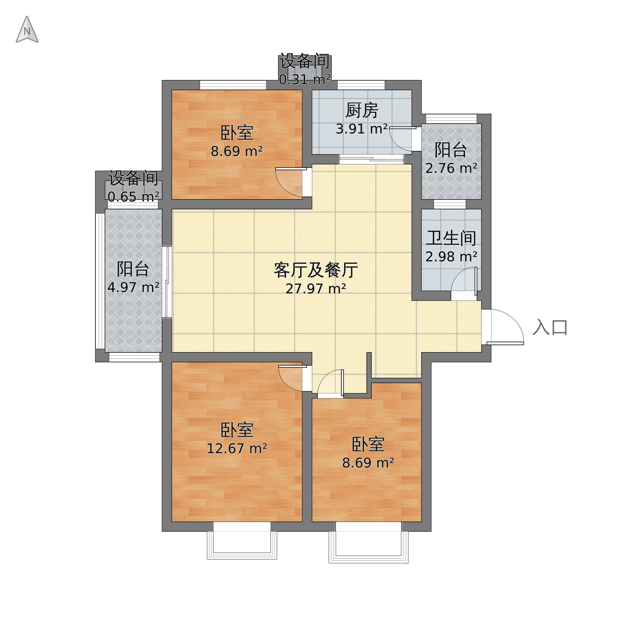 河北省衡水市桃城区 五洲国际官邸3室2厅1卫 112m05-v2户型图