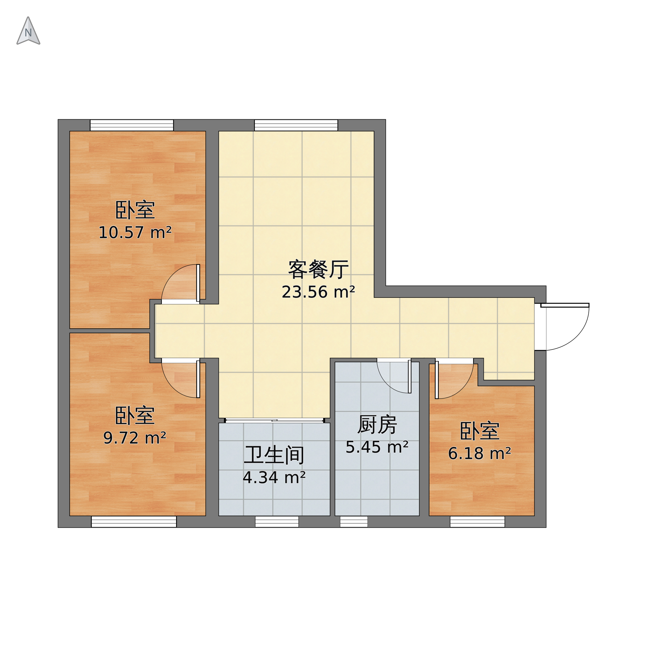 北京市门头沟区 上悦居3室1厅1卫 63m05户型图 