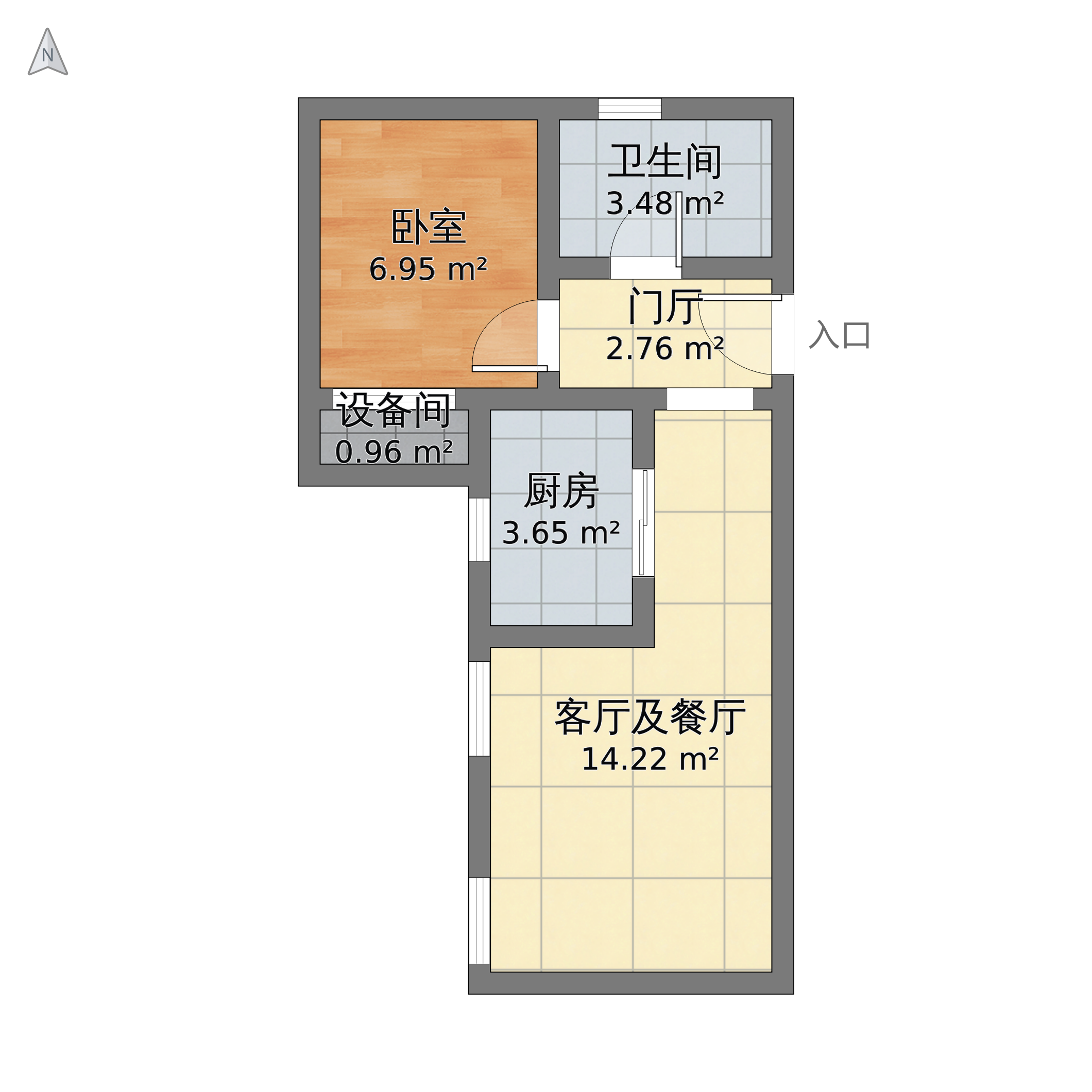 80㎡2室1厅1卫平面图图片