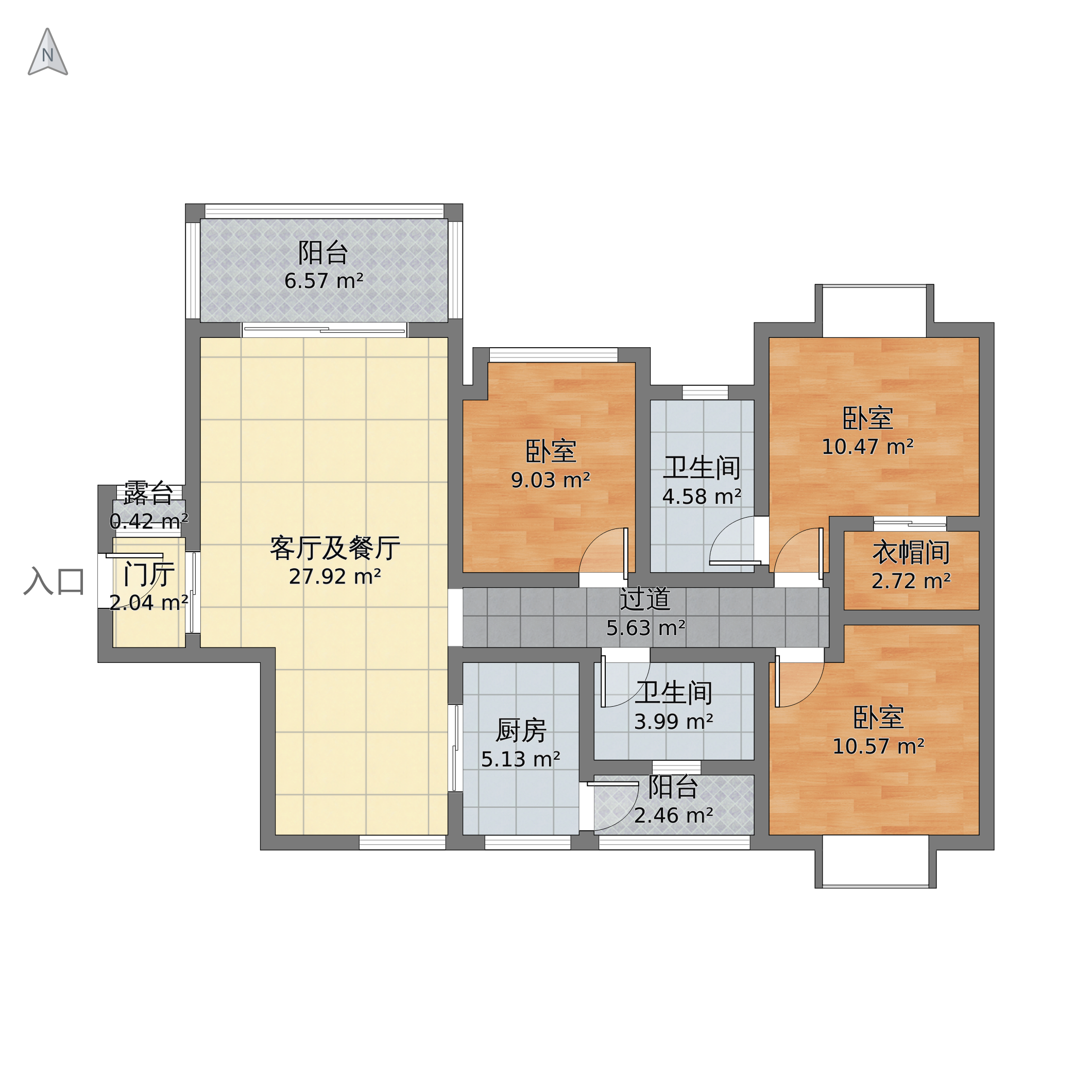 四川省成都市青白江区 瀚城国际3室2厅2卫 118m05-v2户型图 - 小区