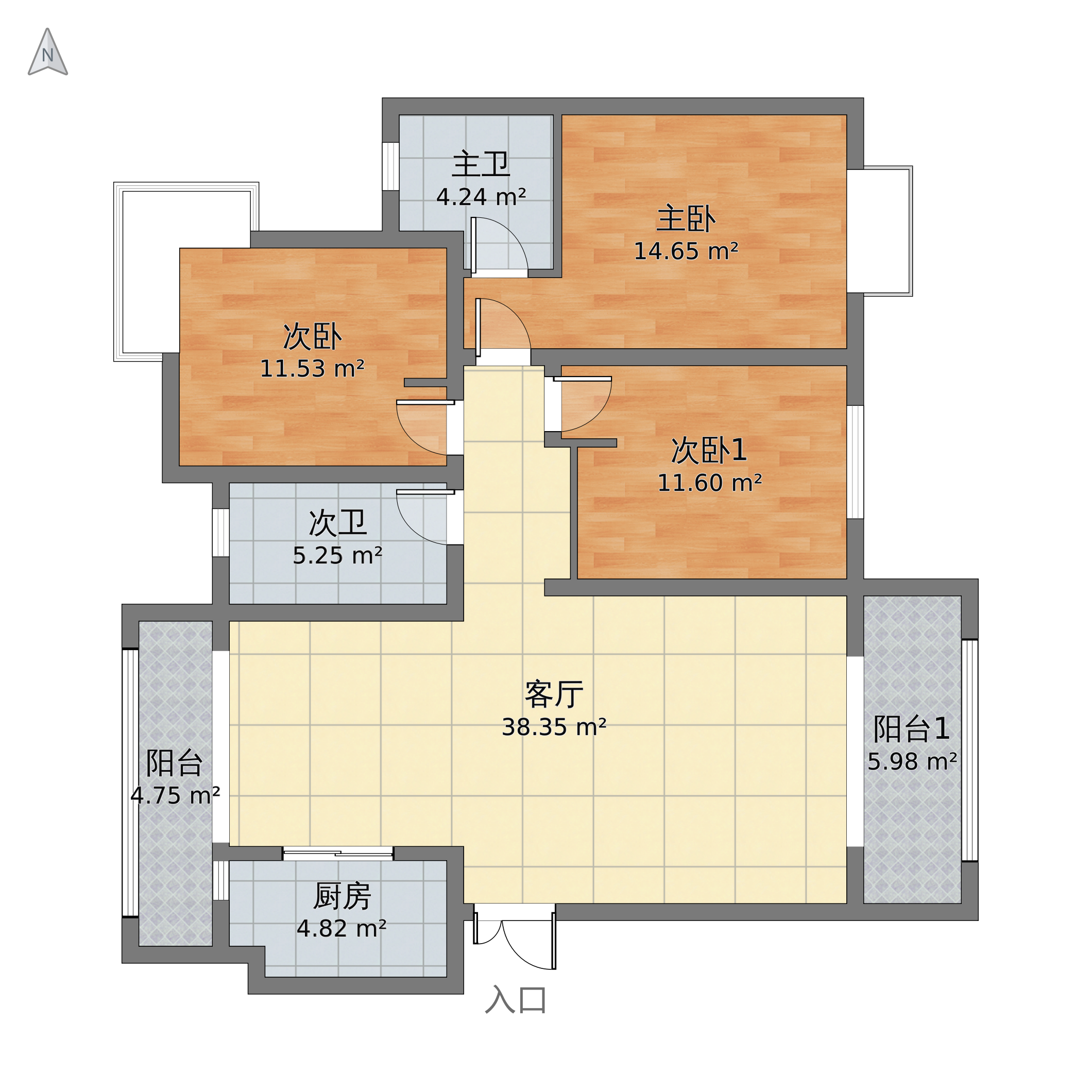 *3室2廳2衛戶型圖