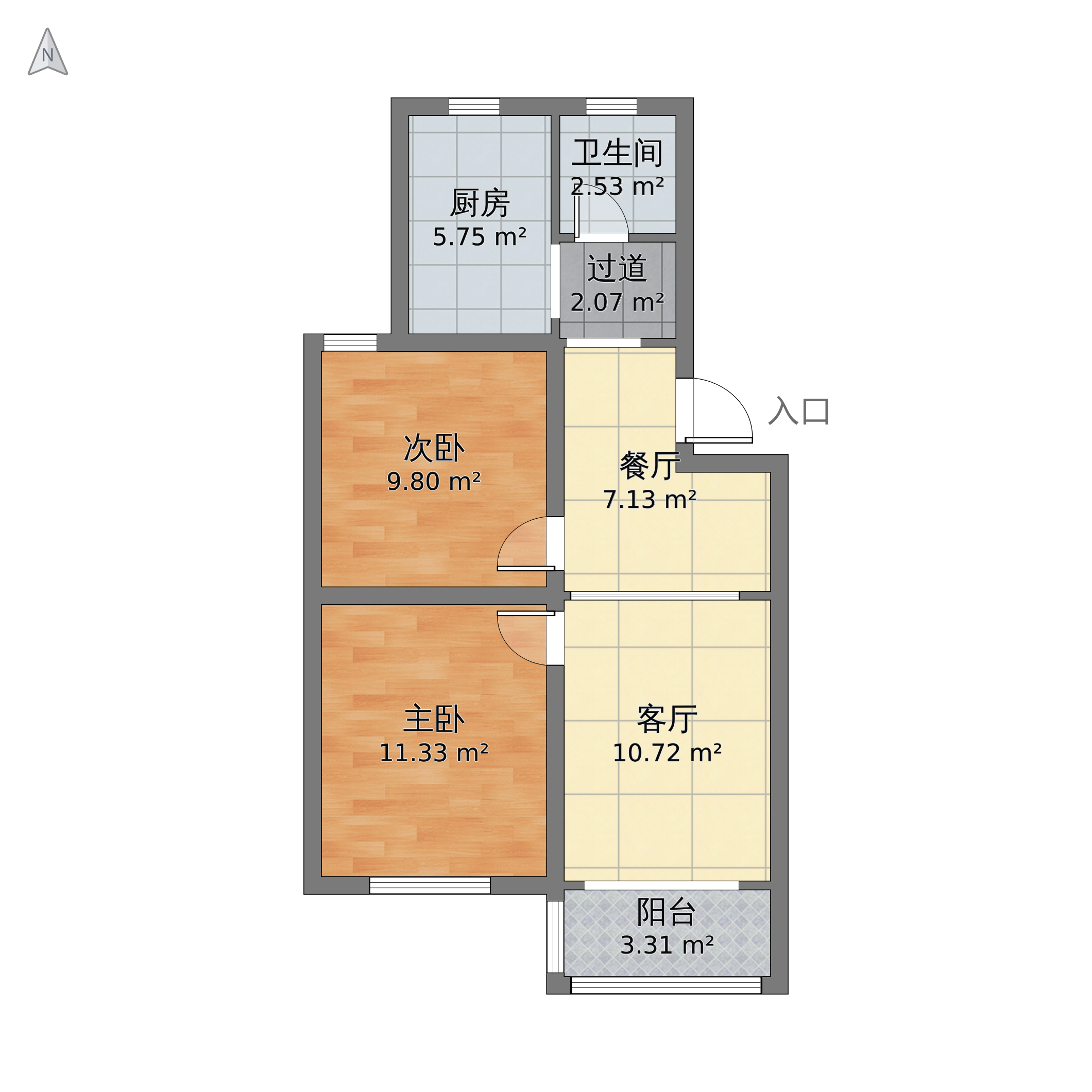 上海市浦东区 联丰二期2室2厅1卫 70m05-v2户型图 小区户型图-躺