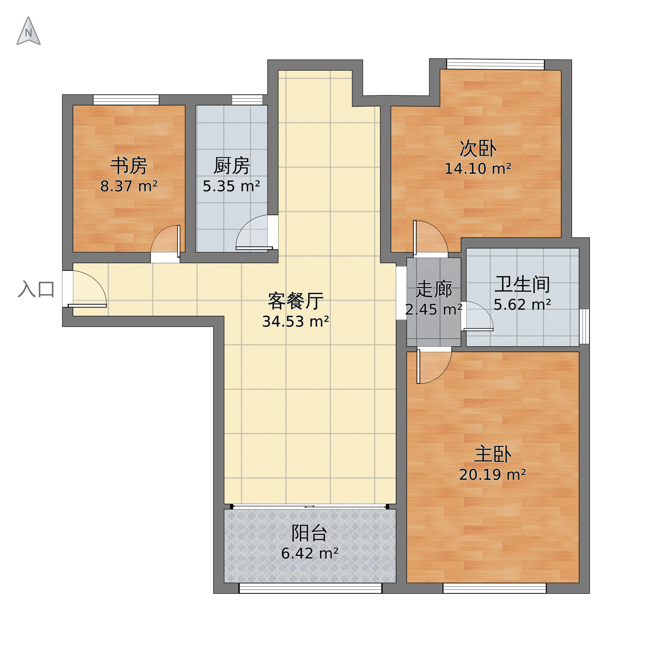 香港70平米三房户型图图片