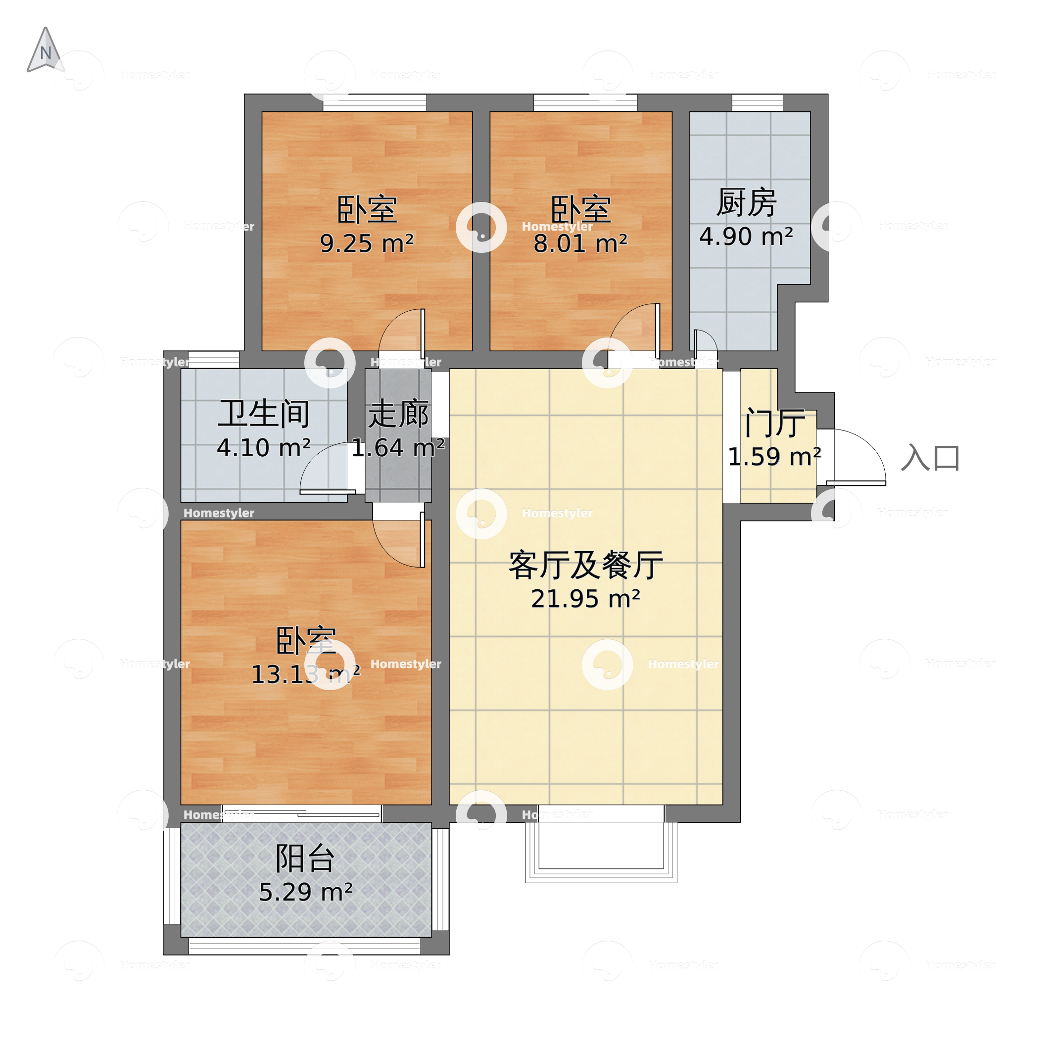 上海市静安区 中海万锦城3室1厅2卫 169m²-v2户型图 - 小区户型图 -躺平设计家