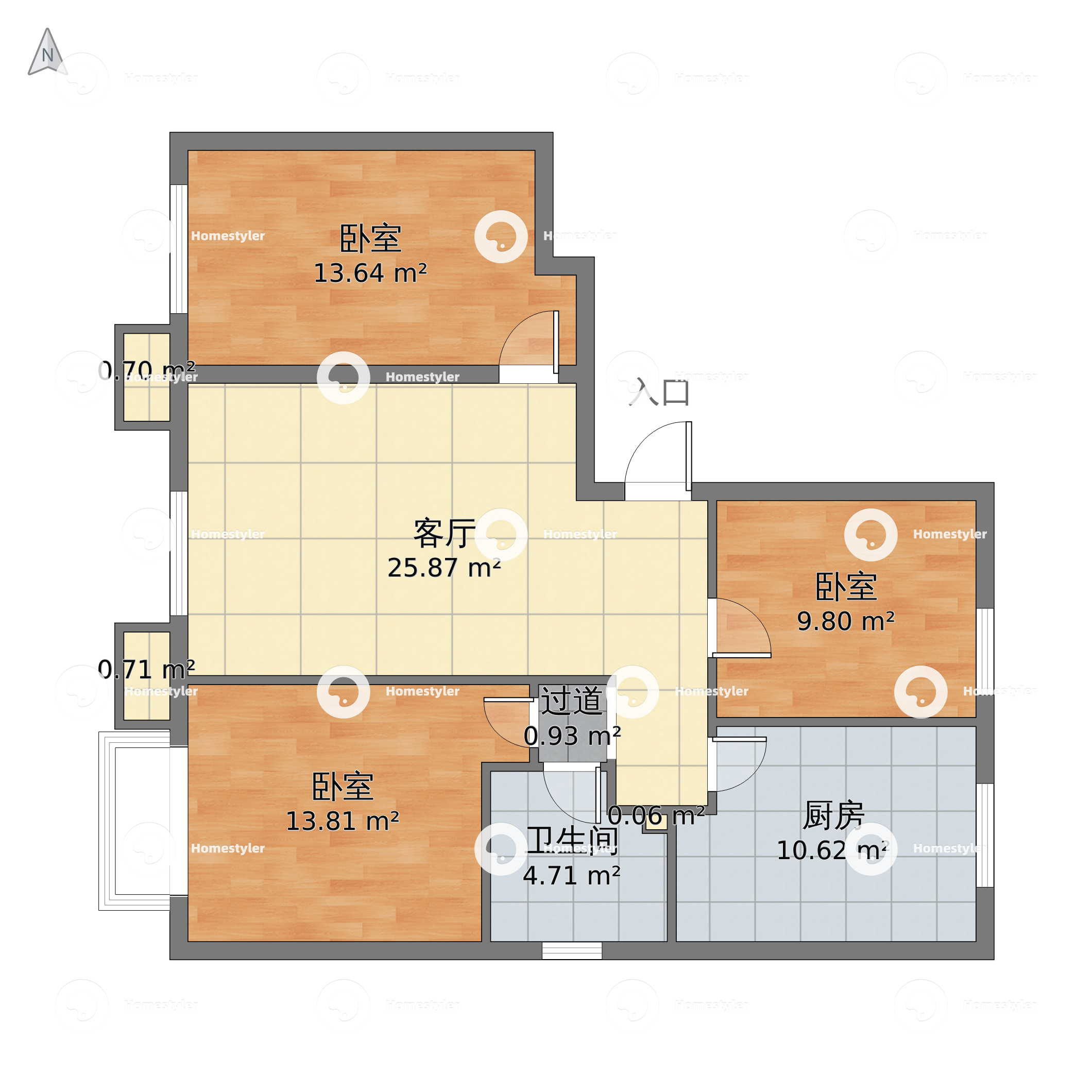 北京市朝阳区 幸福家园 1室1厅1卫 72m²-v2户型图 - 小区户型图 -躺平设计家