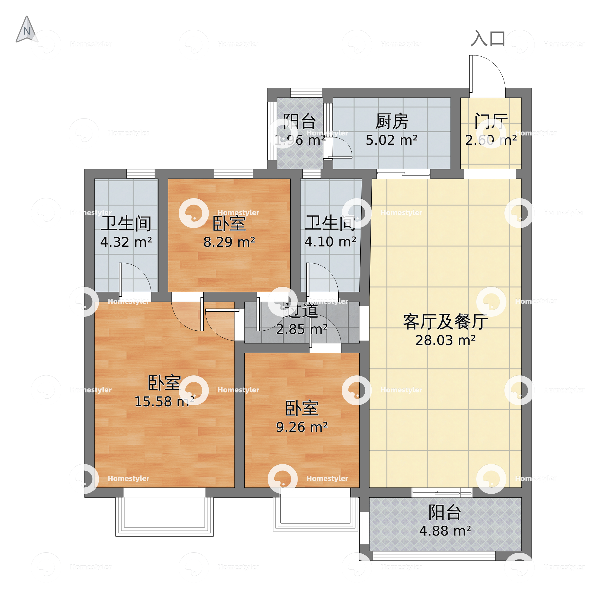 河南省郑州市金水区 金水世纪城3室2厅2卫 116m²-v2户型图 - 小区户型图 -躺平设计家